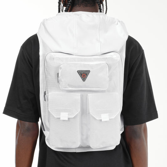 V19. WHITE BACKPACK VEST W/ HOOD