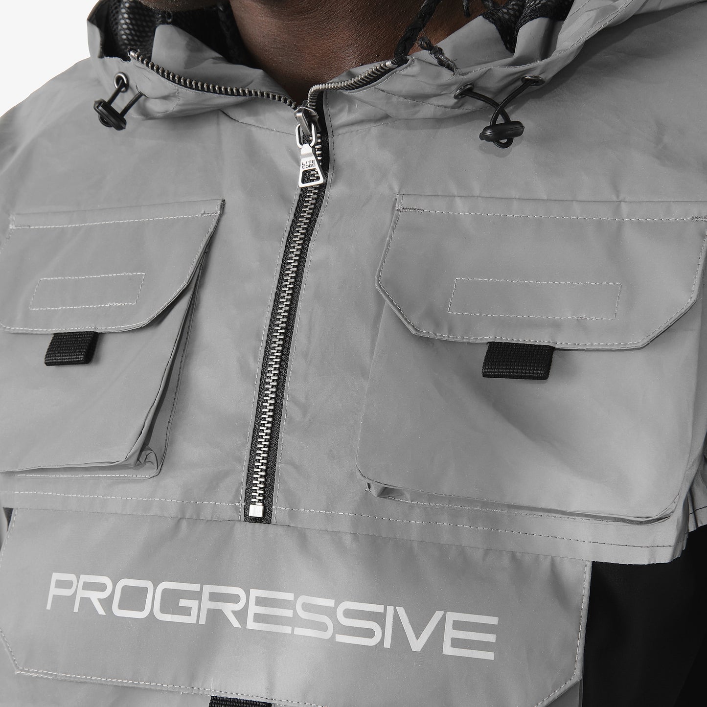 J05. SILVER (REFLECTIVE) PULLOVER WINDBREAKER