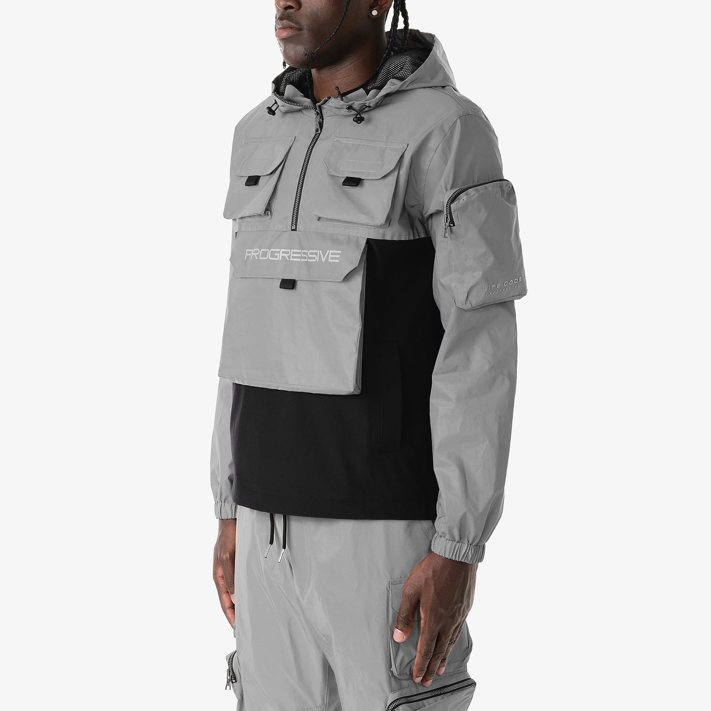 J05. SILVER (REFLECTIVE) PULLOVER WINDBREAKER