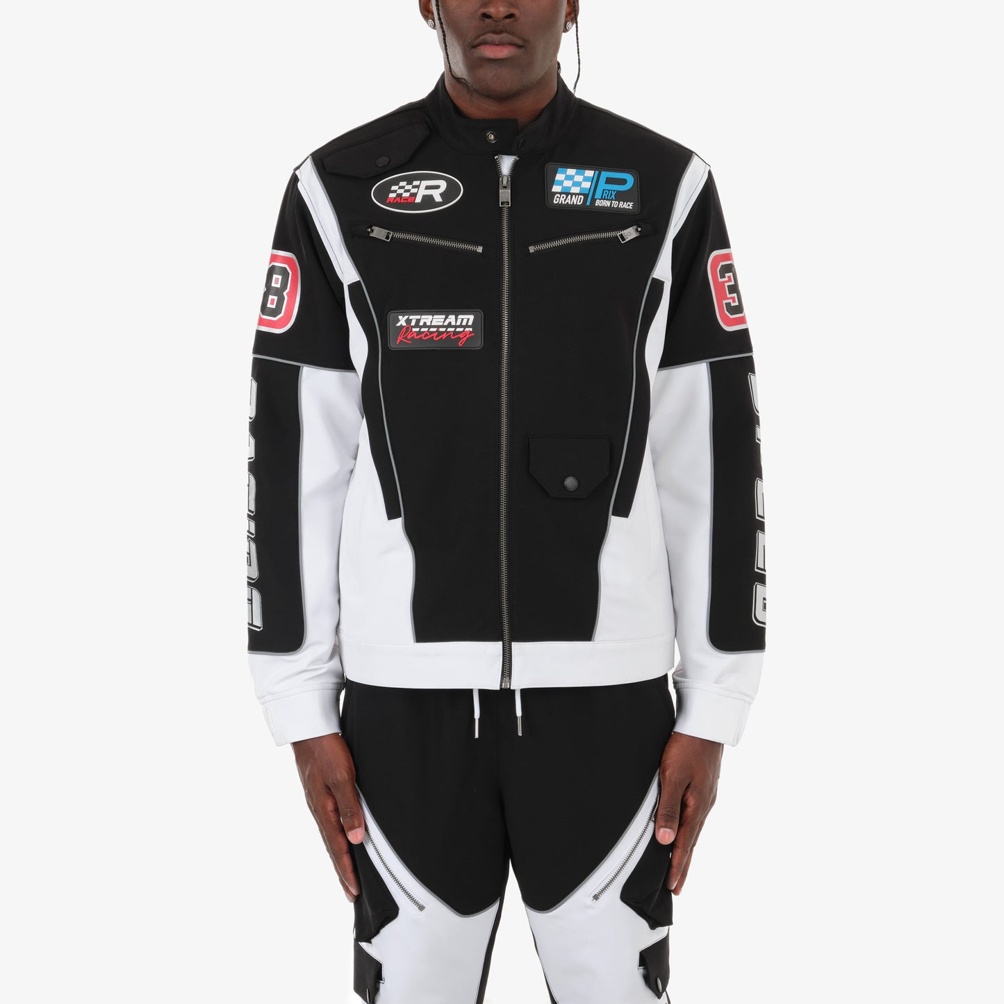 J91. BLACK / WHITE RACING JACKET