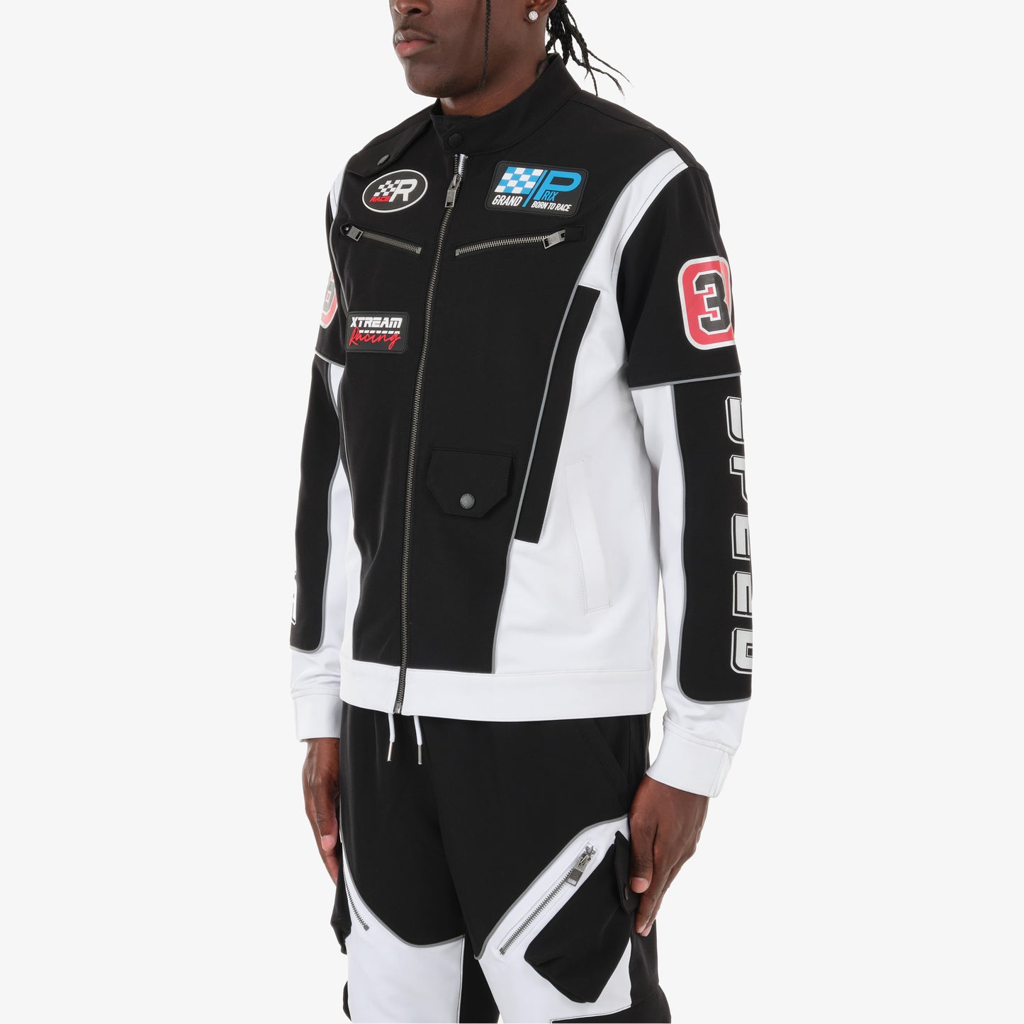 J91. BLACK / WHITE RACING JACKET