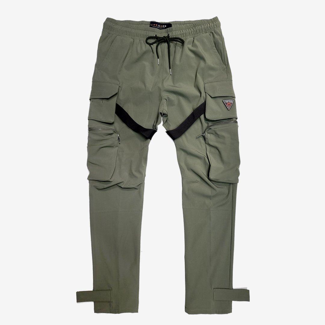 LIFE CODE OLIVE CARGO PANTS W/ STRAPS & ZIPPERS - Copper Rivet