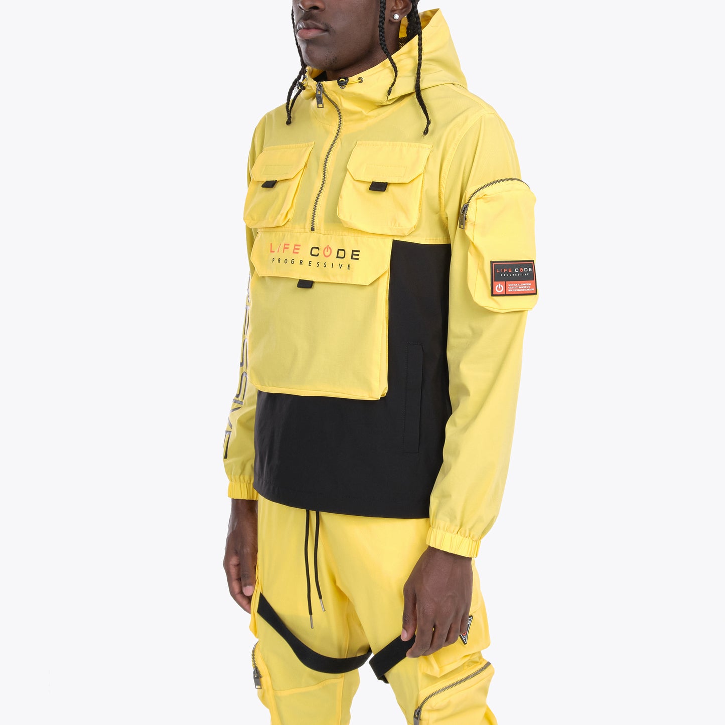 J03. YELLOW/BLACK PULLOVER WINDBREAKER
