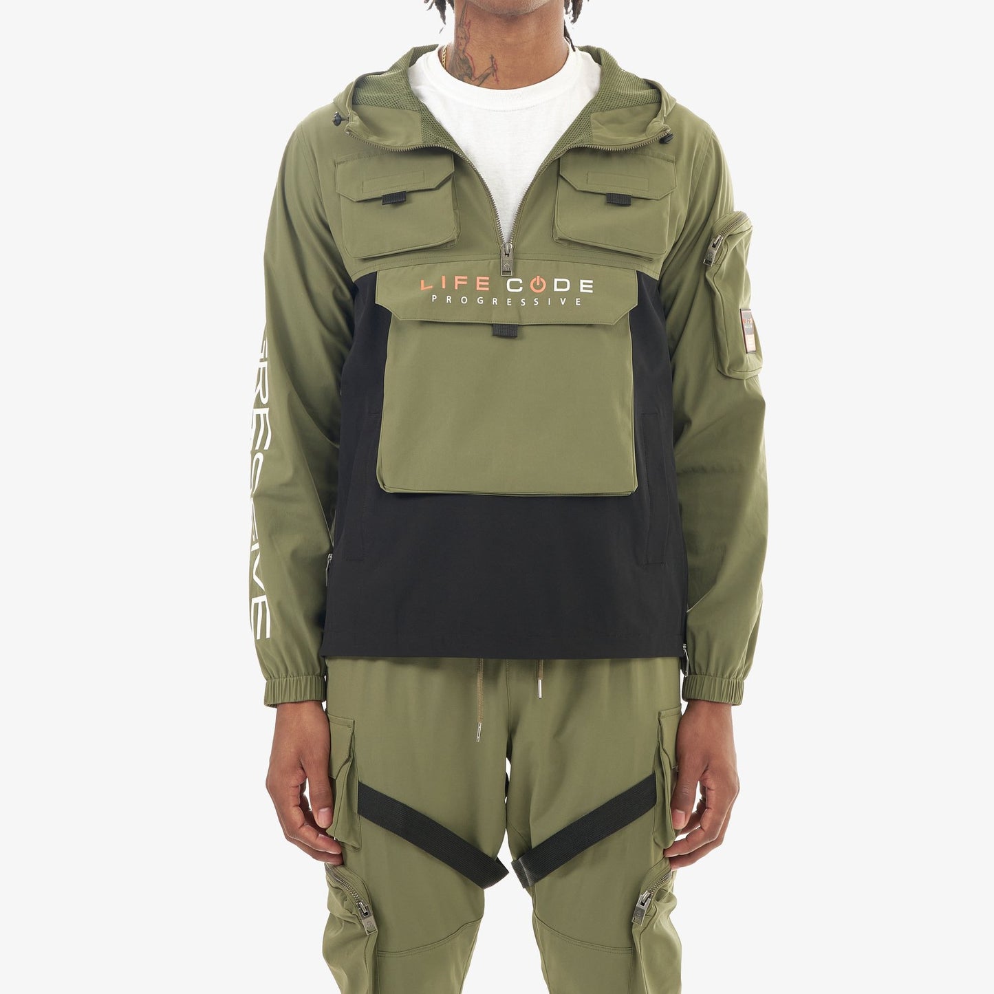 J03. OLIVE PULLOVER WINDBREAKER