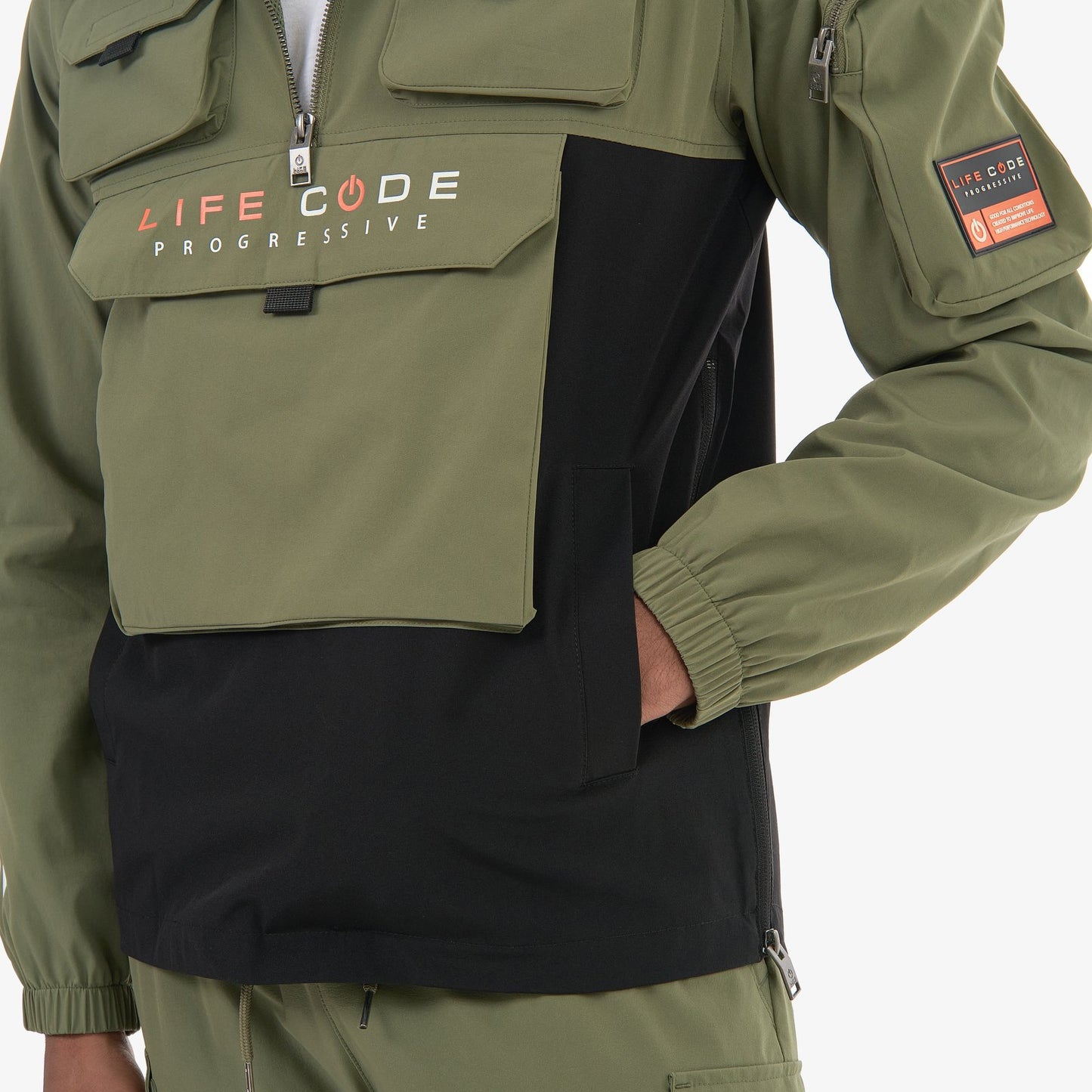 J03. OLIVE PULLOVER WINDBREAKER
