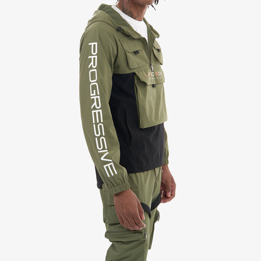 J03. OLIVE PULLOVER WINDBREAKER