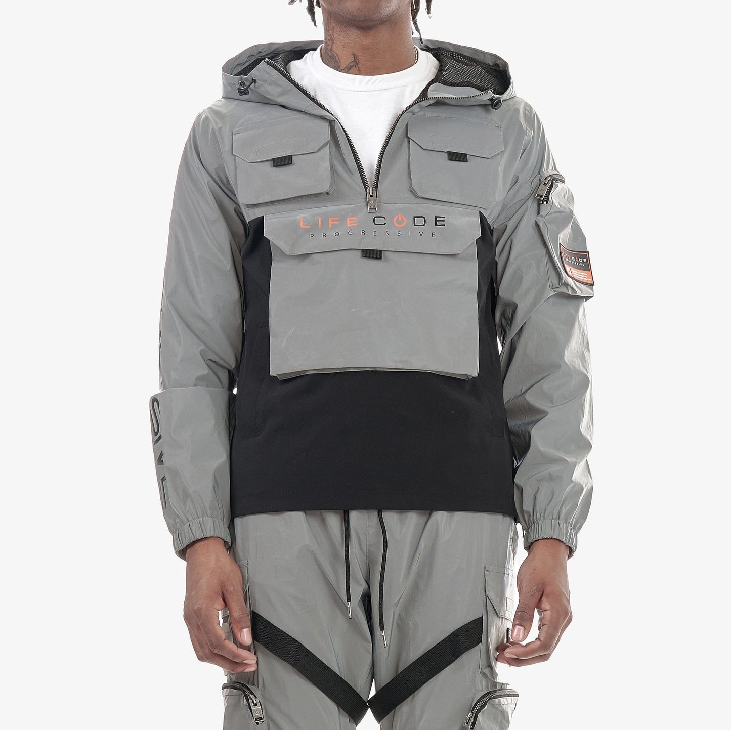 J03. SILVER (REFLECTIVE) PULLOVER WINDBREAKER