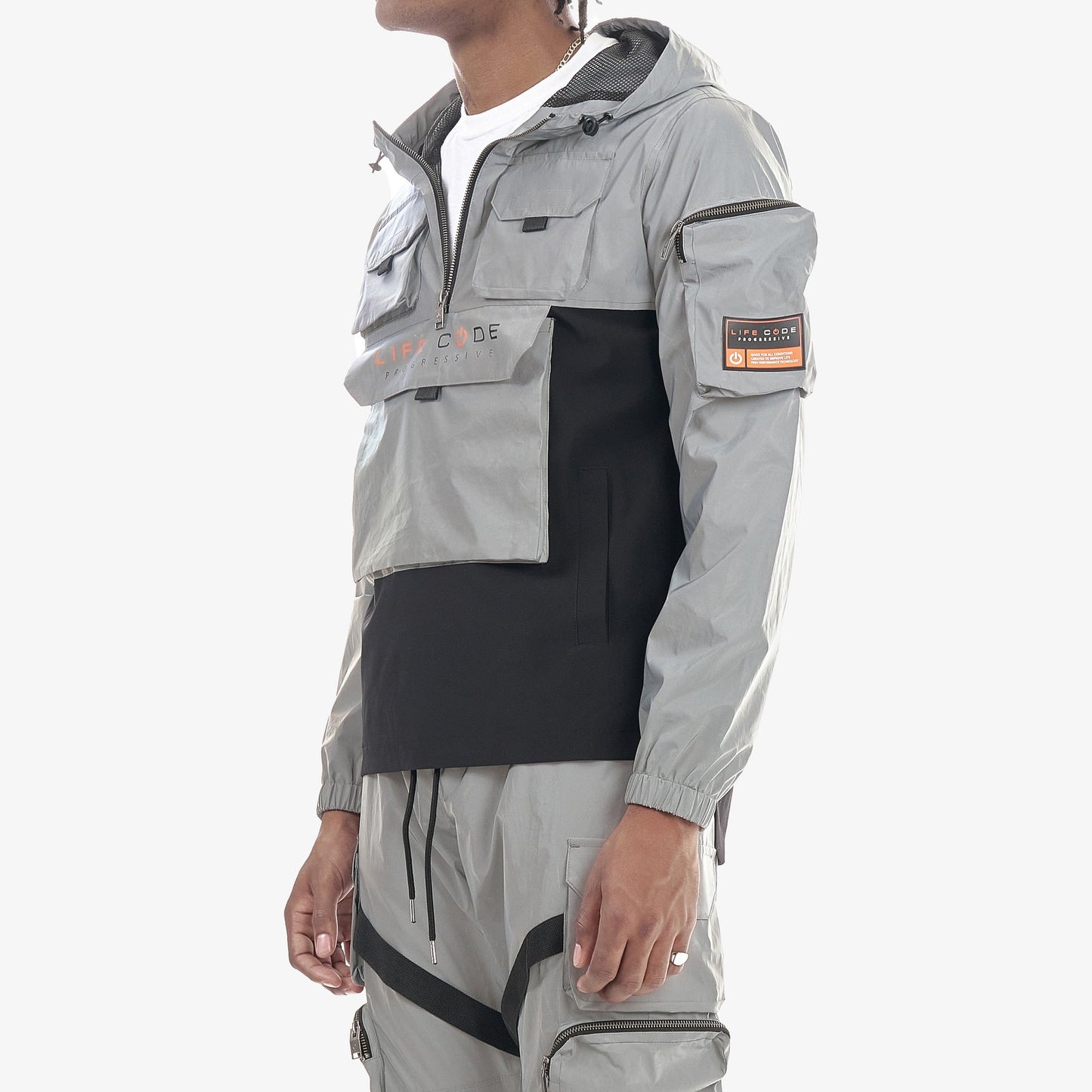 J03. SILVER (REFLECTIVE) PULLOVER WINDBREAKER