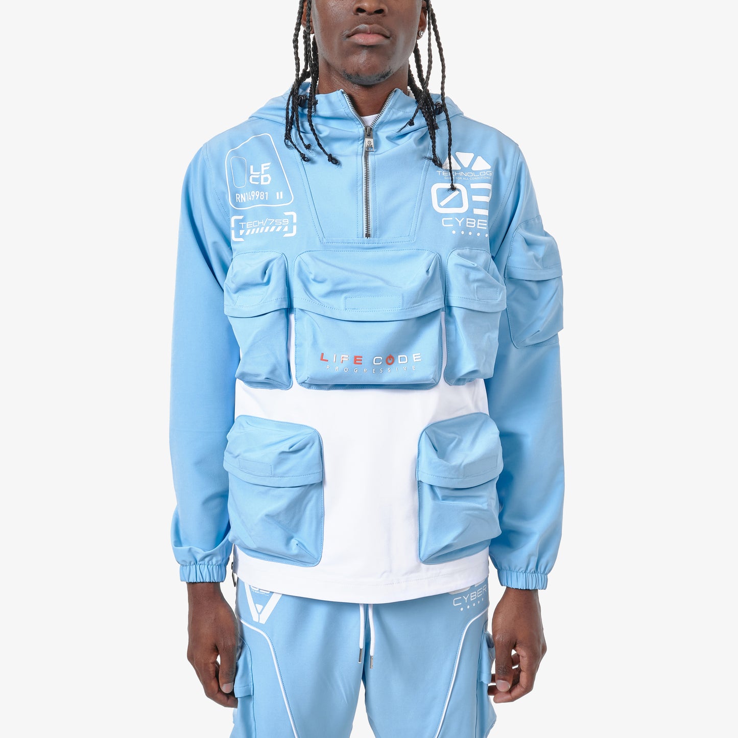 J20. LIGHT BLUE 3M PULLOVER WINDBREAKER