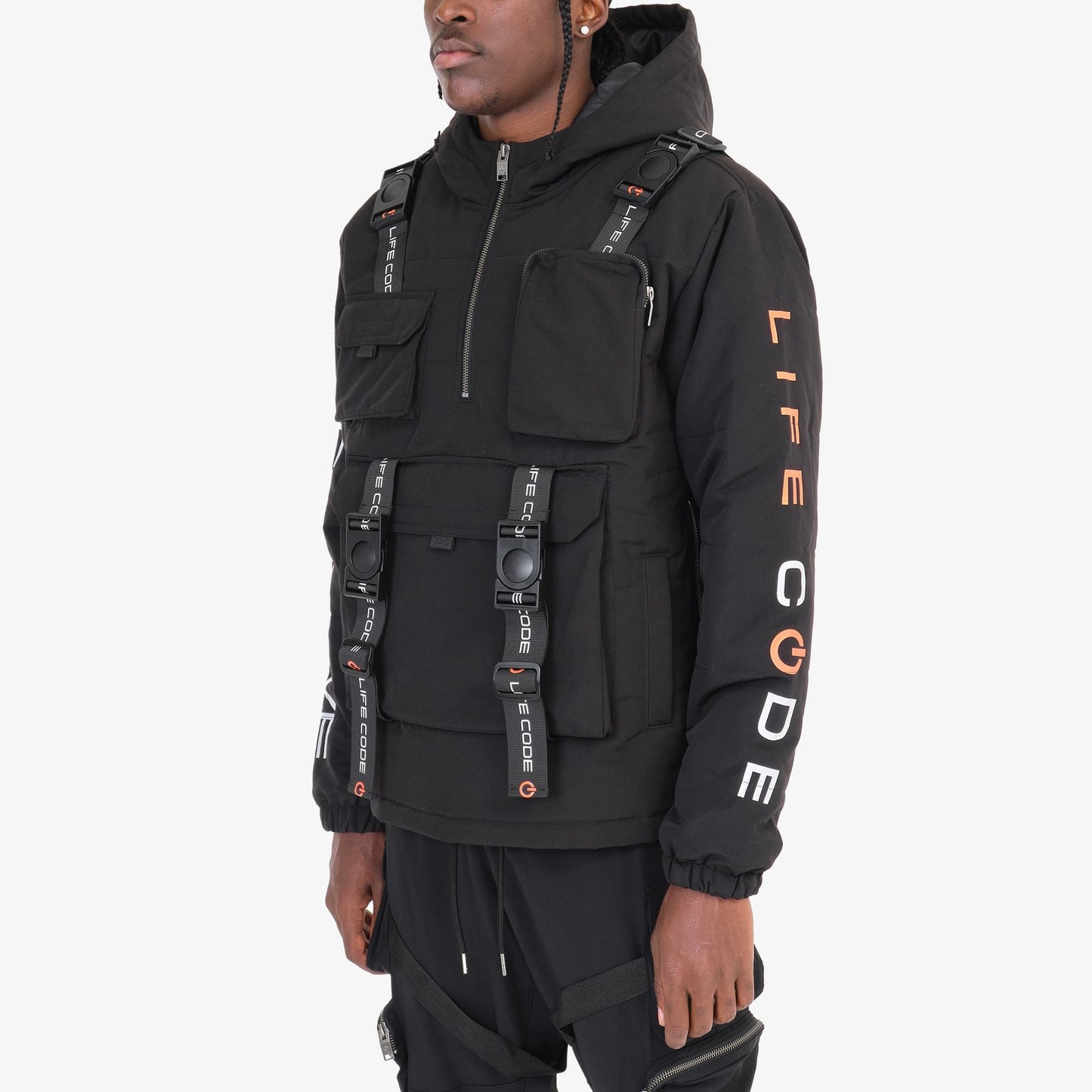 J10. BLACK PULLOVER JACKET W/ STRAPS