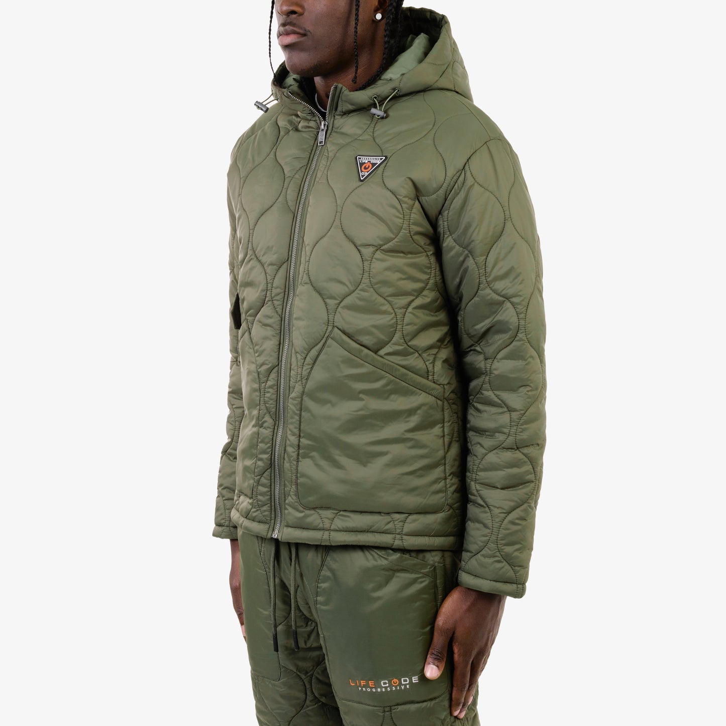 J61. OLIVE FULL-ZIP QUILT JACKET