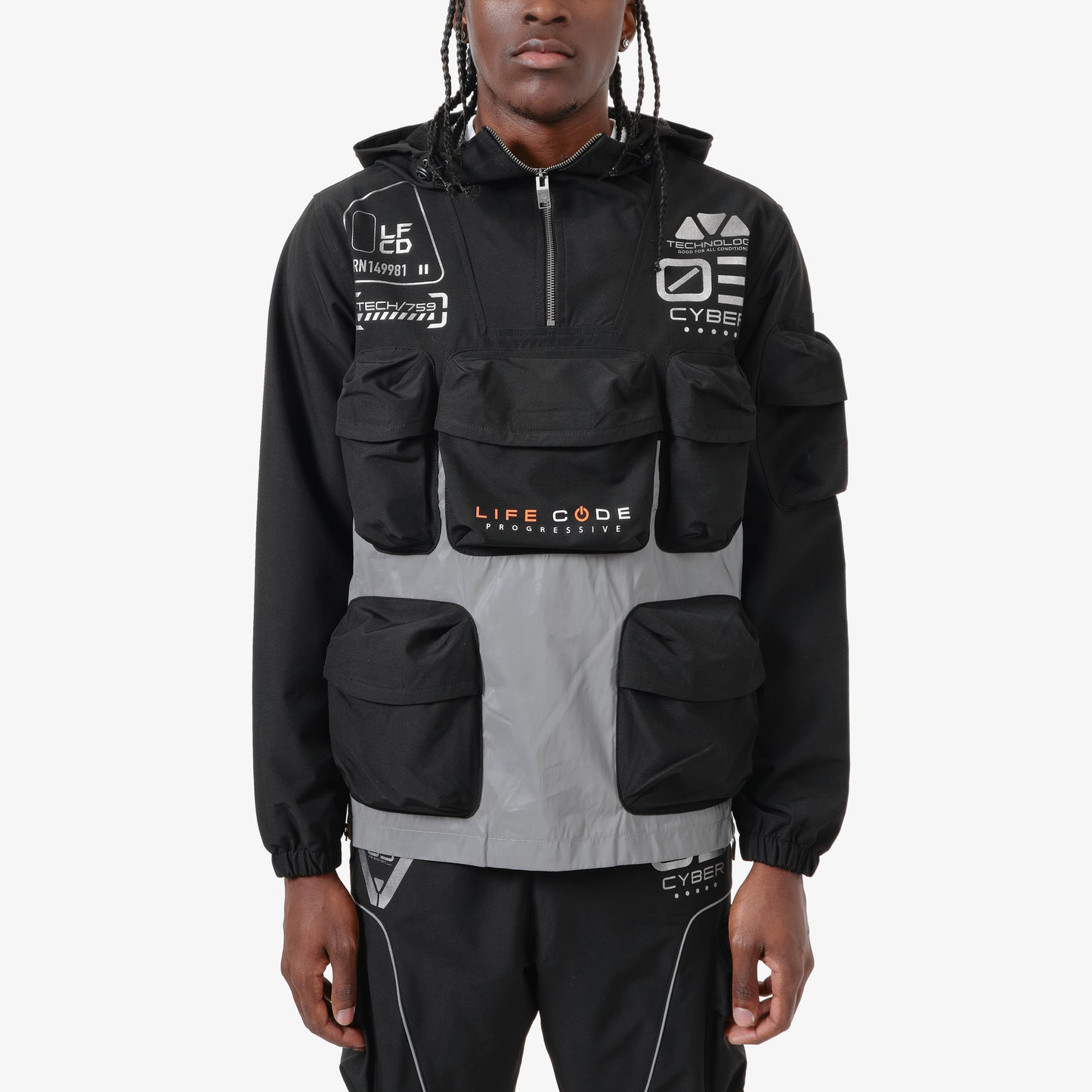 J20. BLACK 3M PULLOVER WINDBREAKER