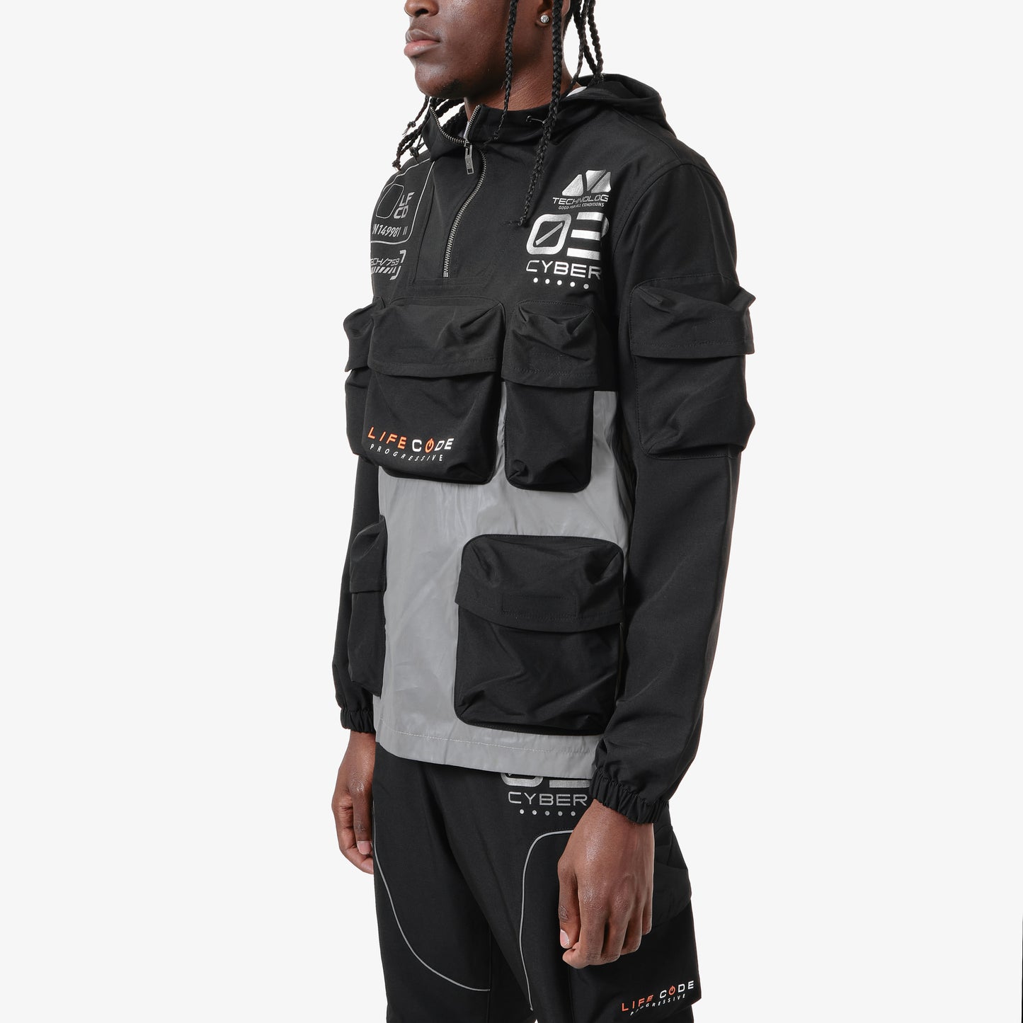 J20. BLACK 3M PULLOVER WINDBREAKER