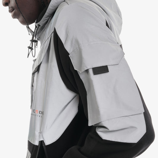 J32. SILVER REFLECTIVE FULL-ZIP UTILITY HOODIE