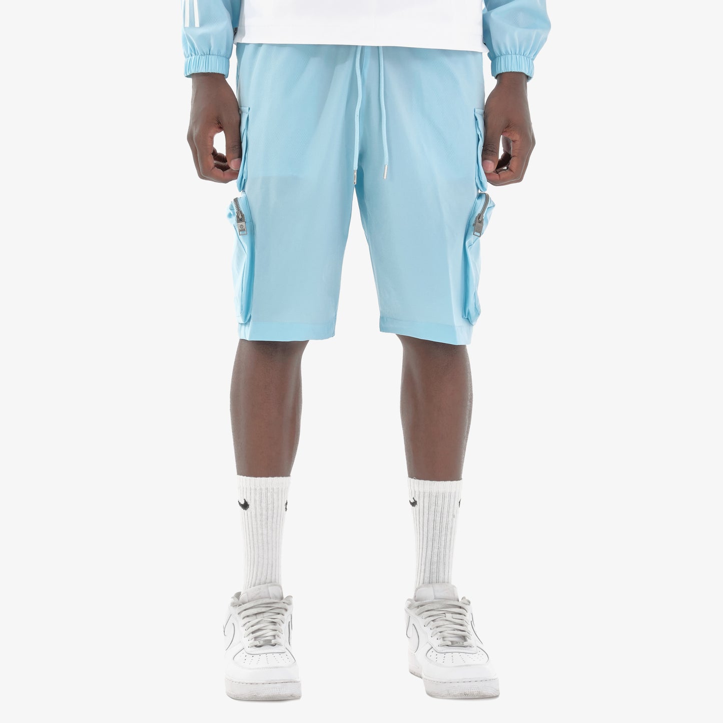 P51. LIGHT BLUE NYLON SHORTS W/ CARGO POCKETS