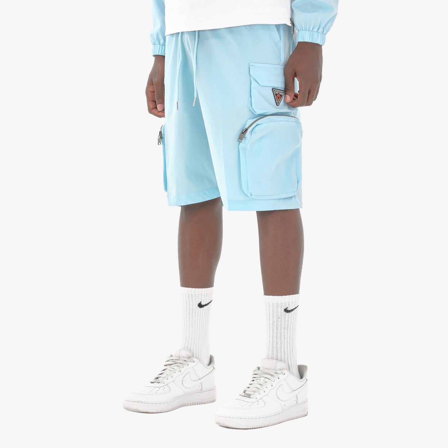 P51. LIGHT BLUE NYLON SHORTS W/ CARGO POCKETS