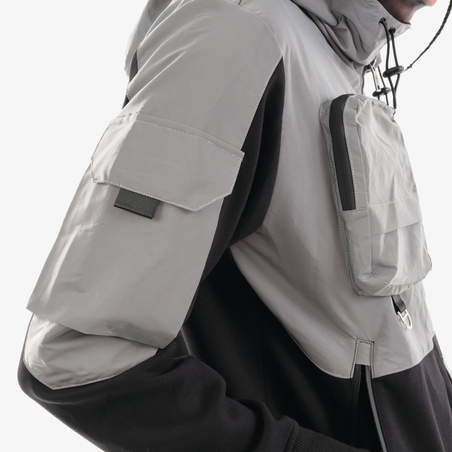 J32. SILVER REFLECTIVE FULL-ZIP UTILITY HOODIE