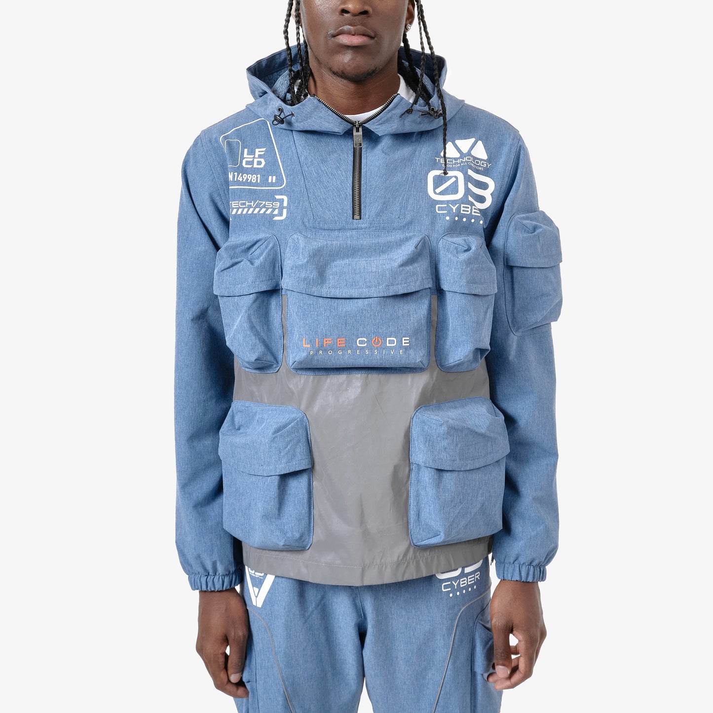 J20. HEATHER BLUE 3M PULLOVER WINDBREAKER