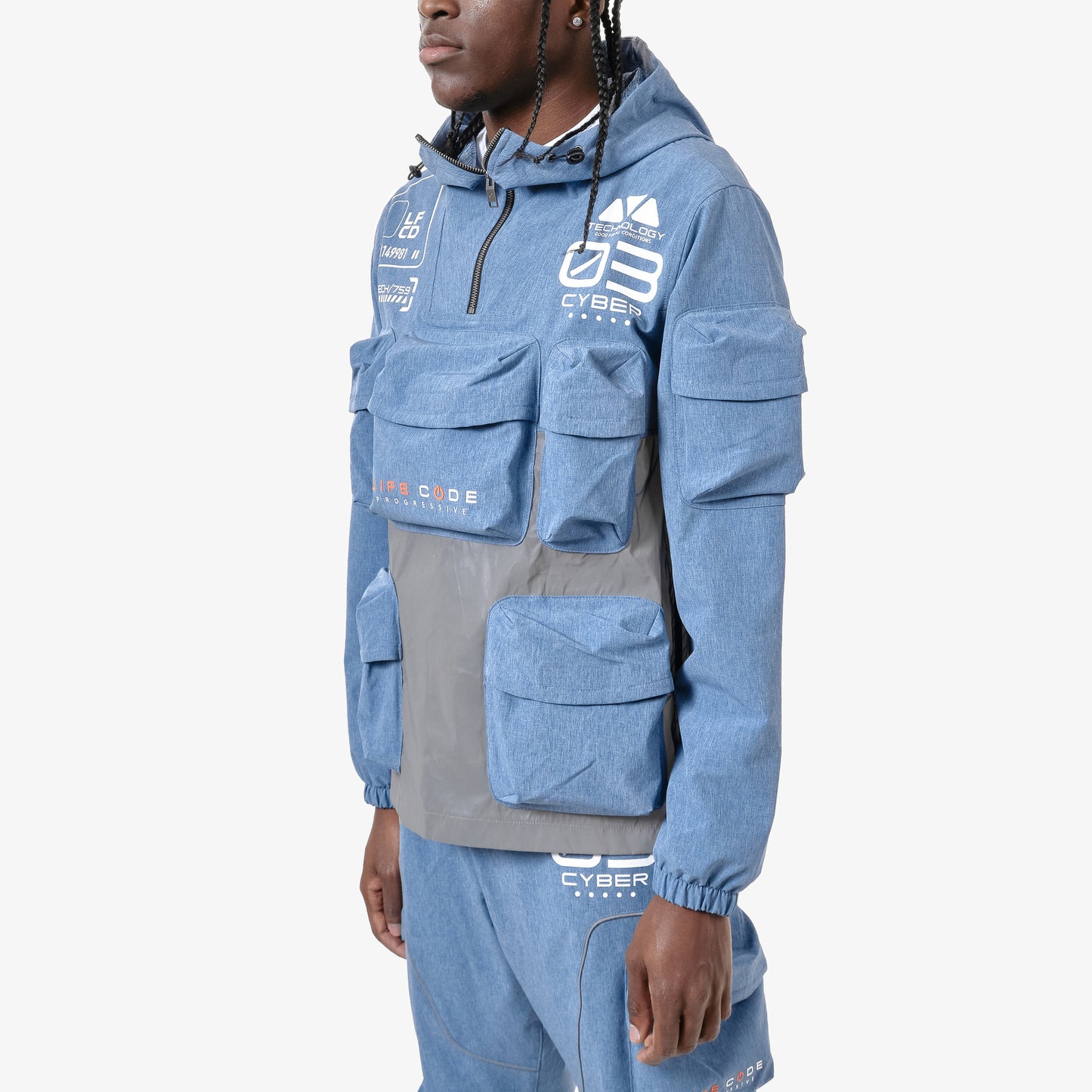 J20. HEATHER BLUE 3M PULLOVER WINDBREAKER