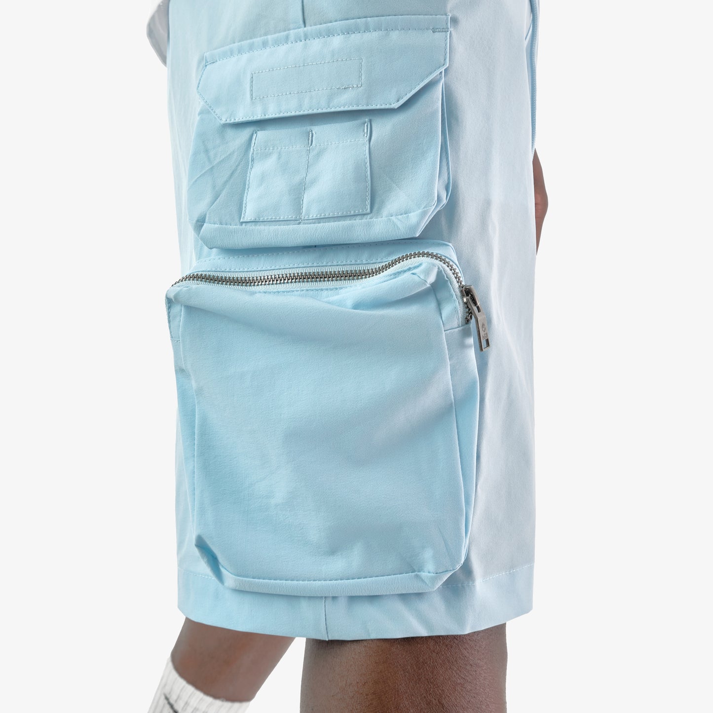 P51. LIGHT BLUE NYLON SHORTS W/ CARGO POCKETS