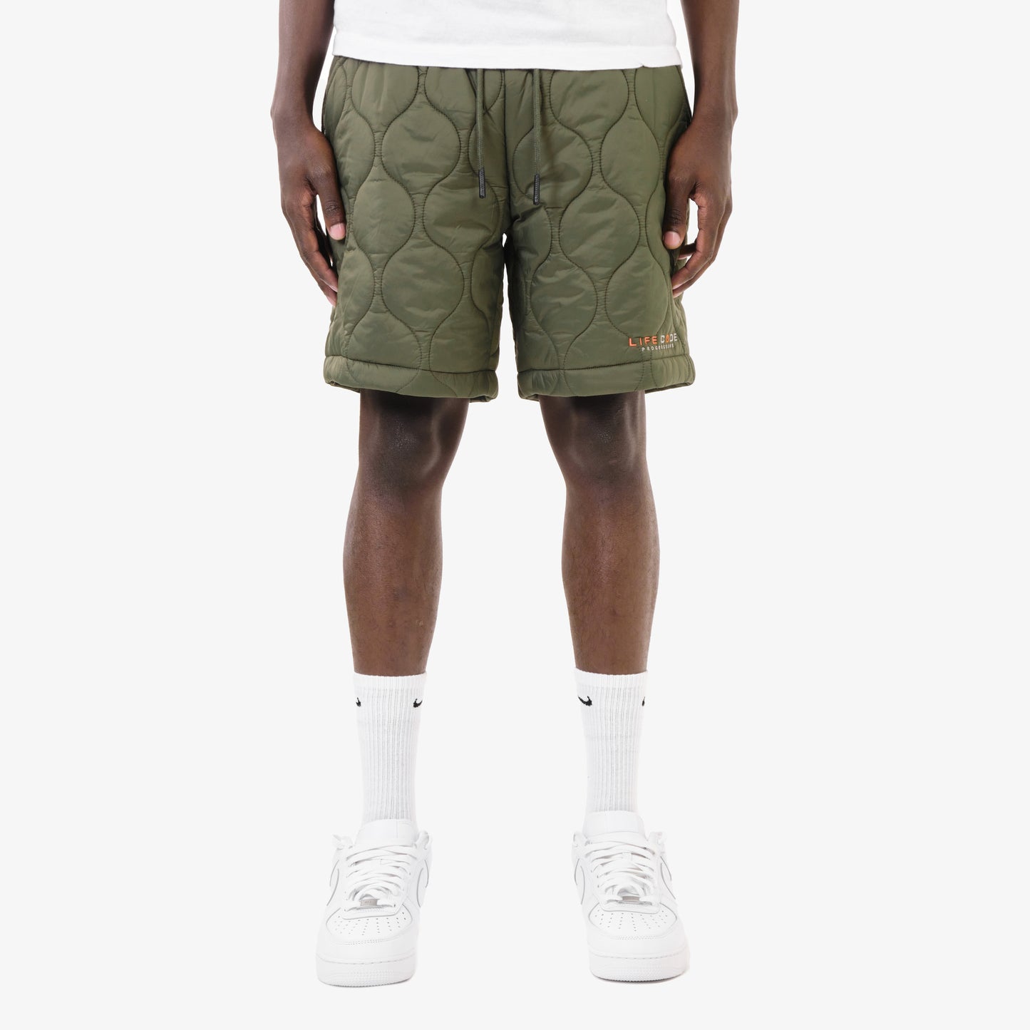 P62. OLIVE QUILT SHORTS