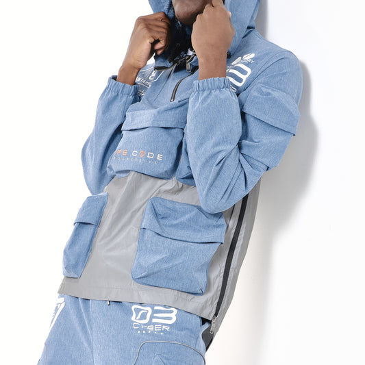 J20. HEATHER BLUE 3M PULLOVER WINDBREAKER