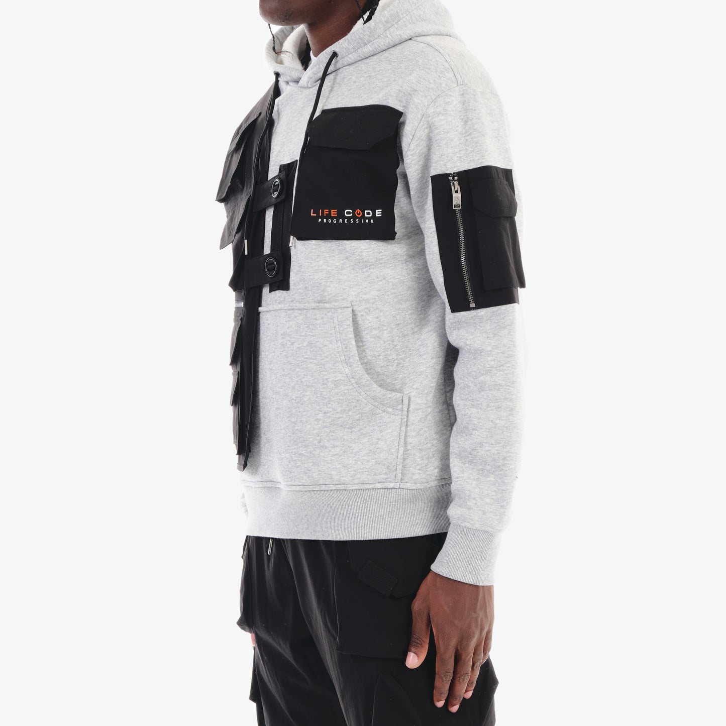 J35. BLACK / GREY UTILITY HOODIE
