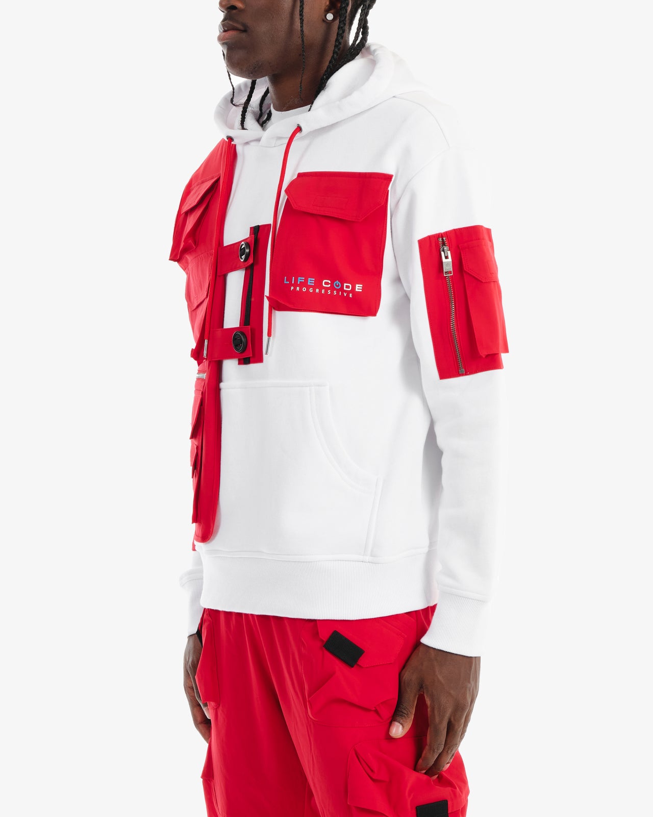 J35. RED / WHITE UTILITY HOODIE