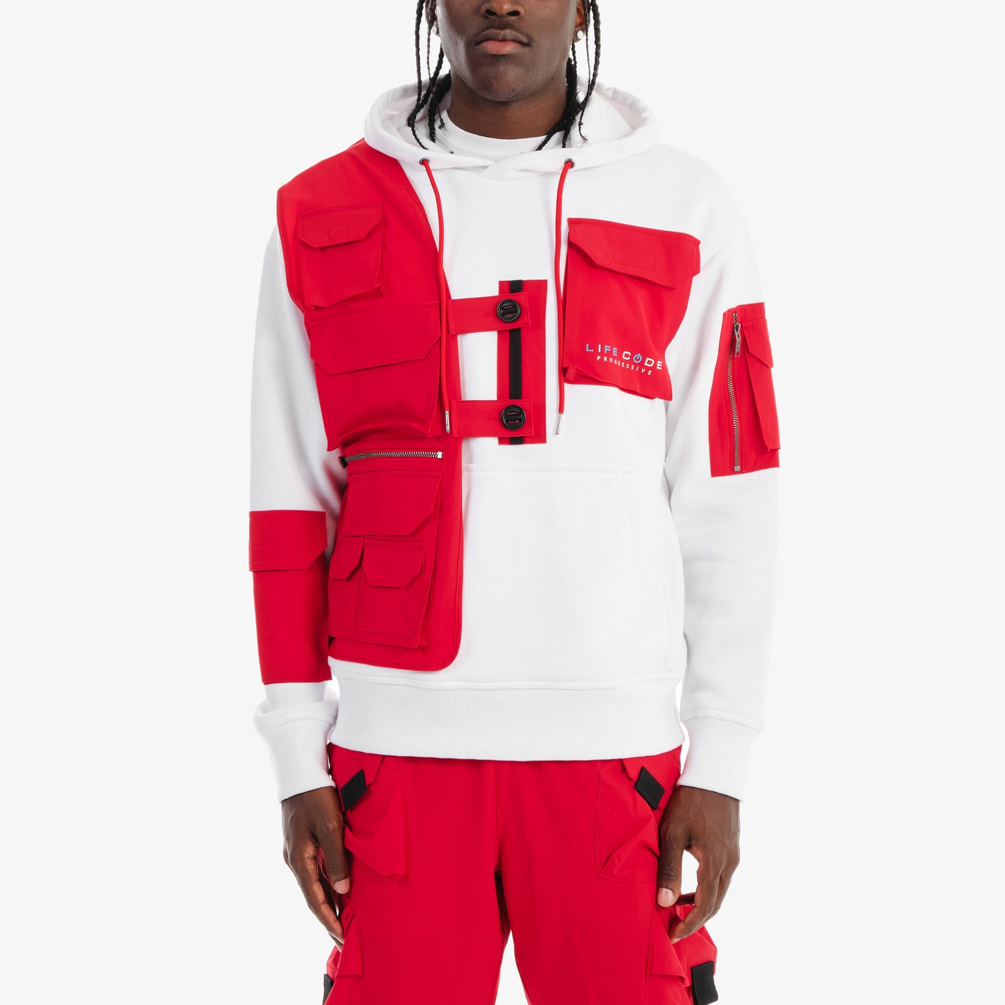 J35. RED / WHITE UTILITY HOODIE