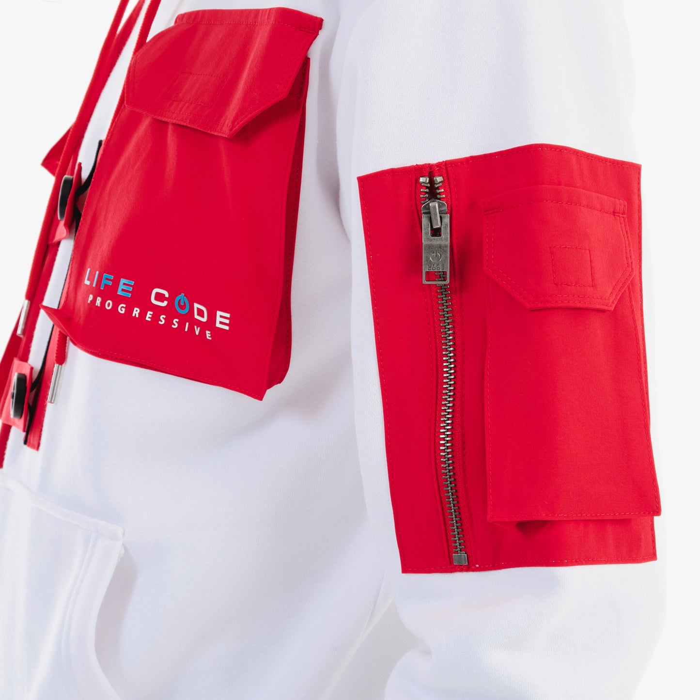 J35. RED / WHITE UTILITY HOODIE