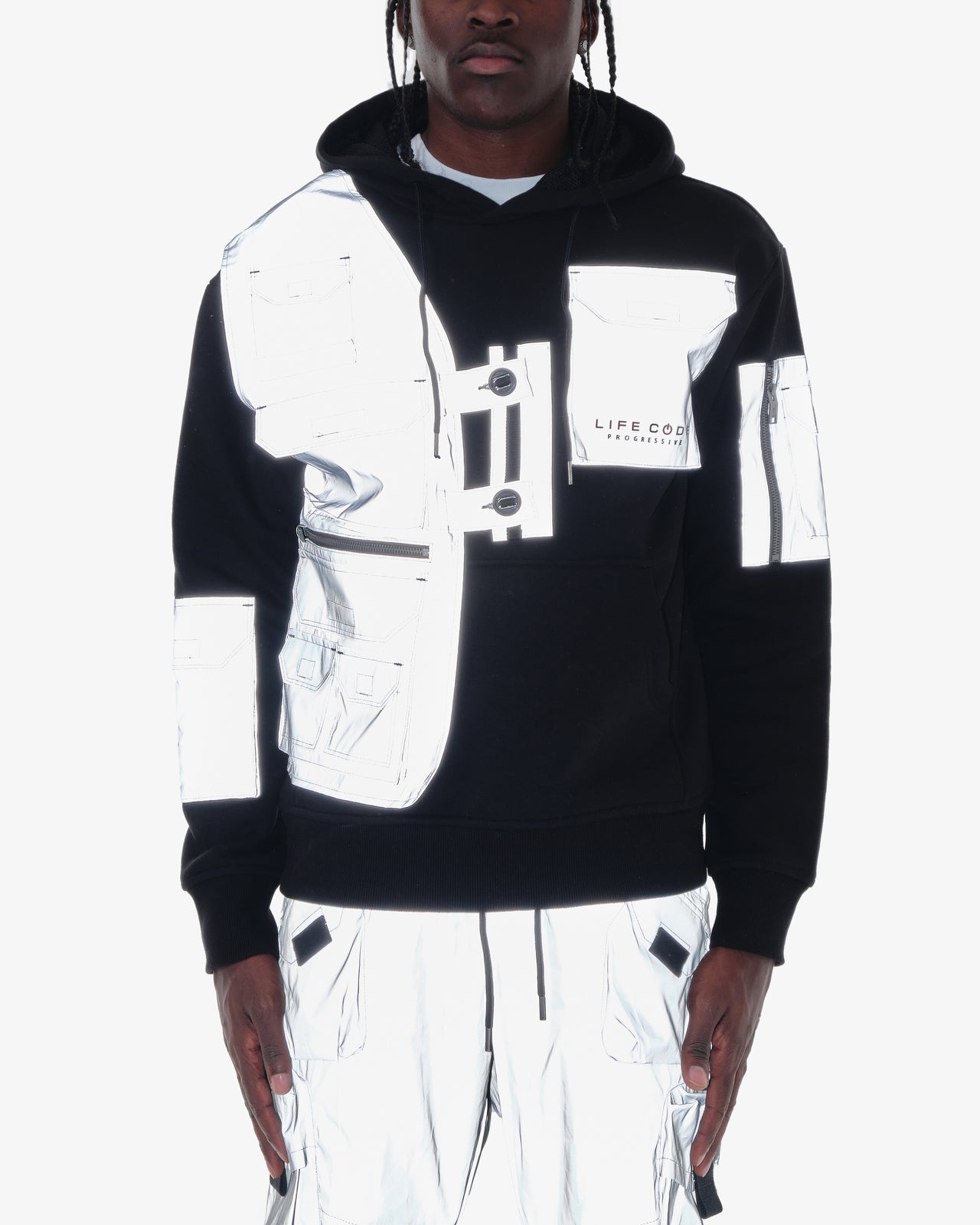 J35. REFLECTIVE SILVER / BLACK UTILITY HOODIE