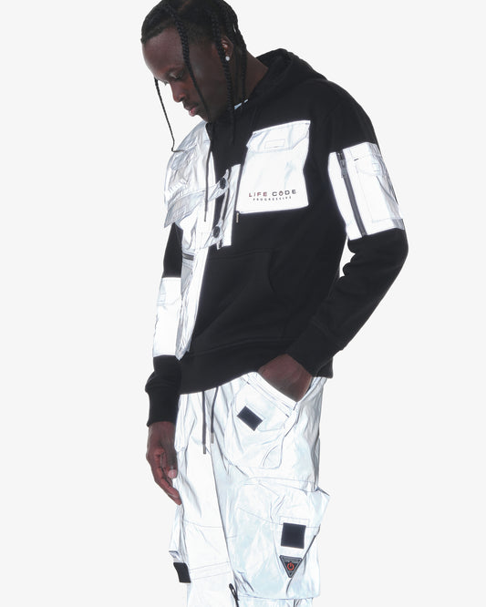 J35. REFLECTIVE SILVER / BLACK UTILITY HOODIE