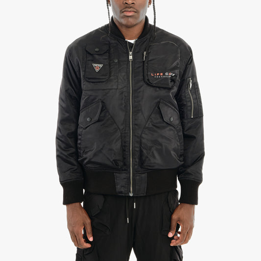 J40. BLACK UTILITY BOMBER JACKET