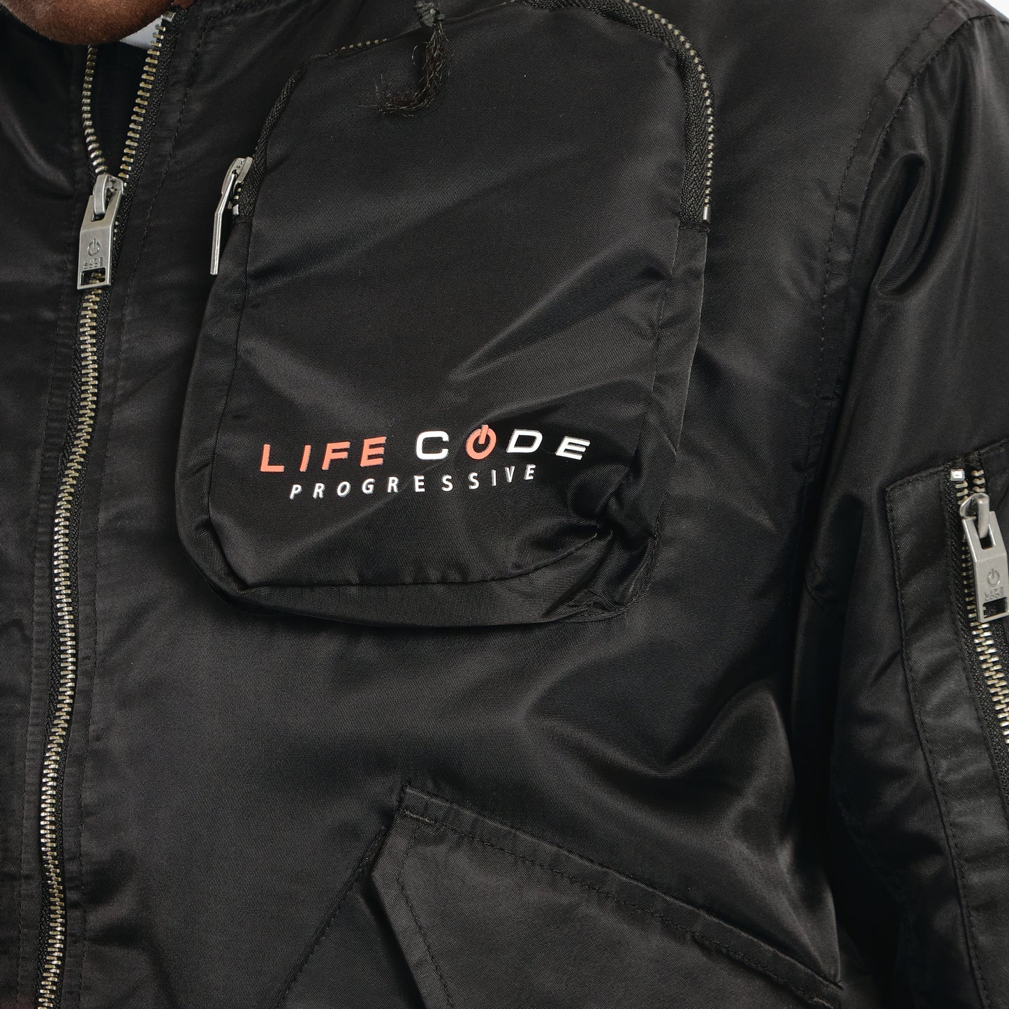 J40. BLACK UTILITY BOMBER JACKET