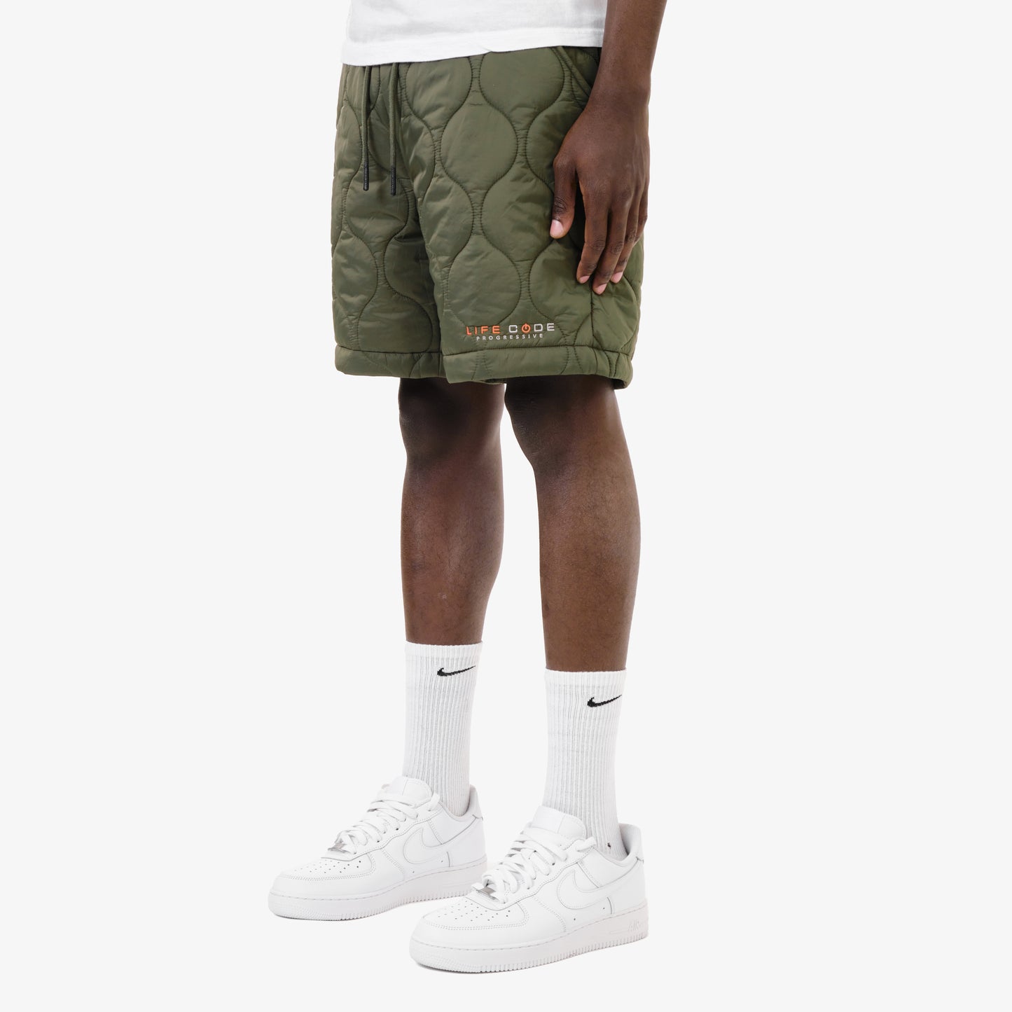 P62. OLIVE QUILT SHORTS
