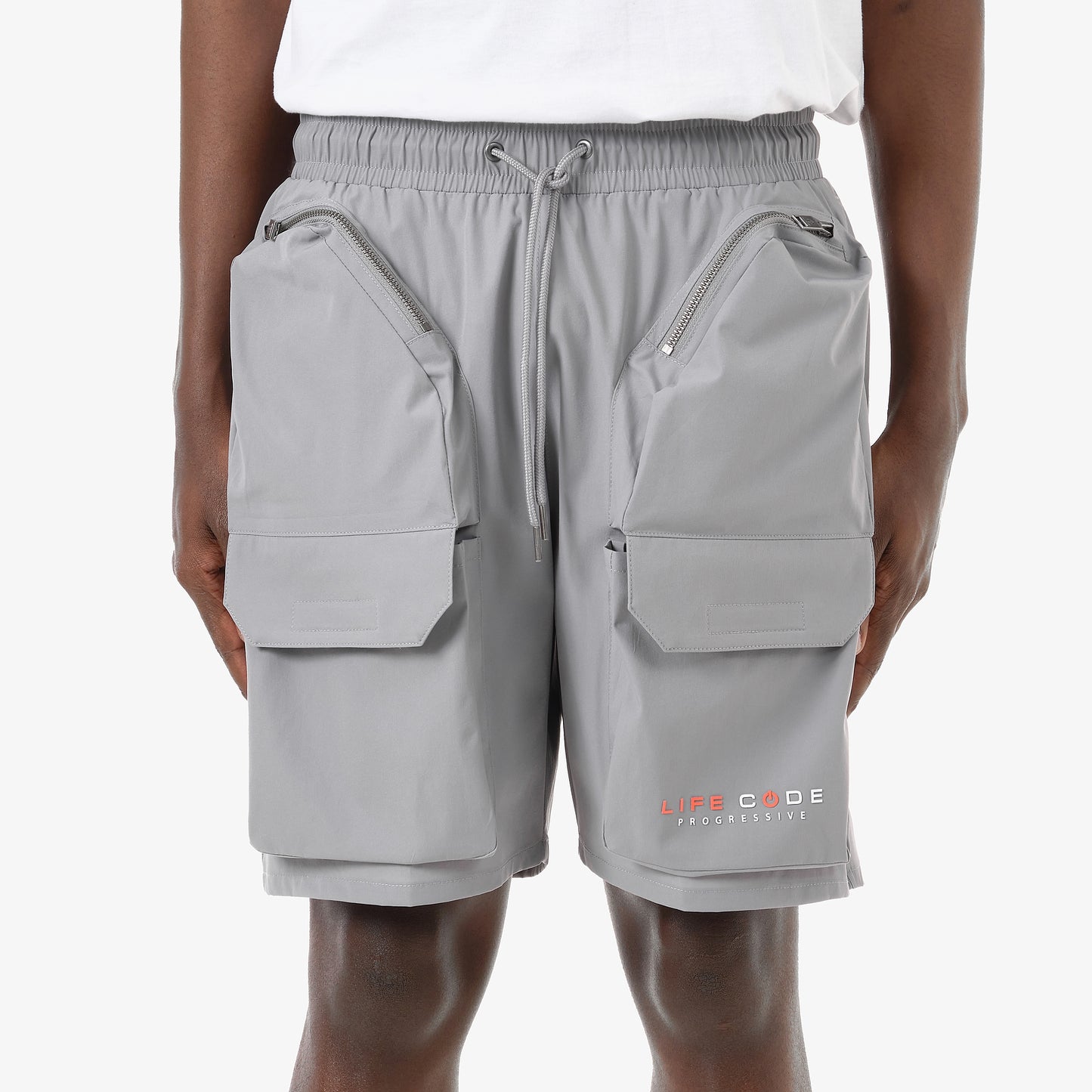P67. GREY FRONT CARGO POCKET SHORTS