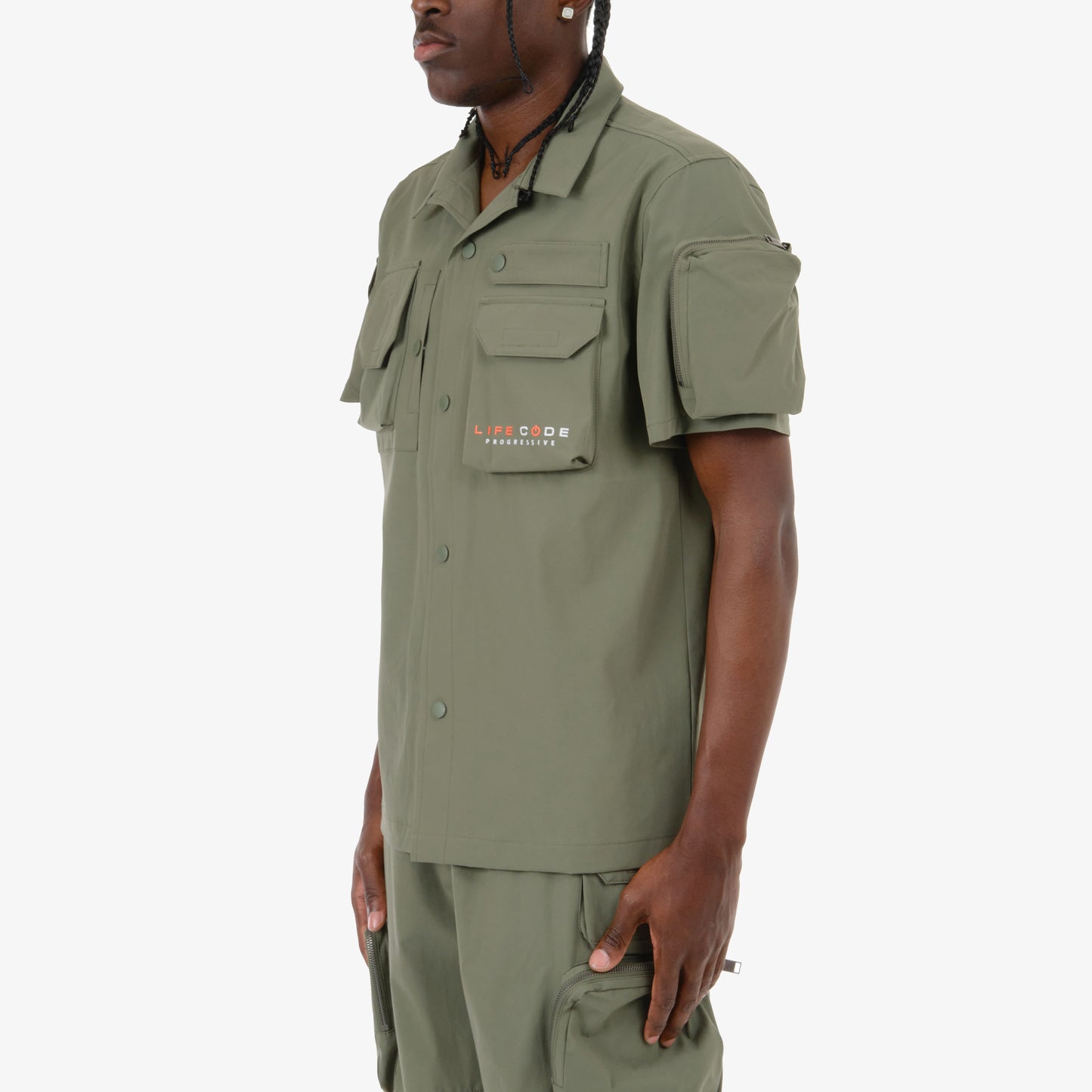 J62. OLIVE UTILITY BUTTON DOWN