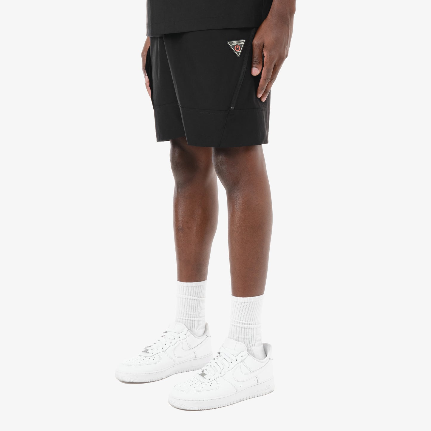P66. BLACK NYLON SHORTS W/ UTILITY POCKET