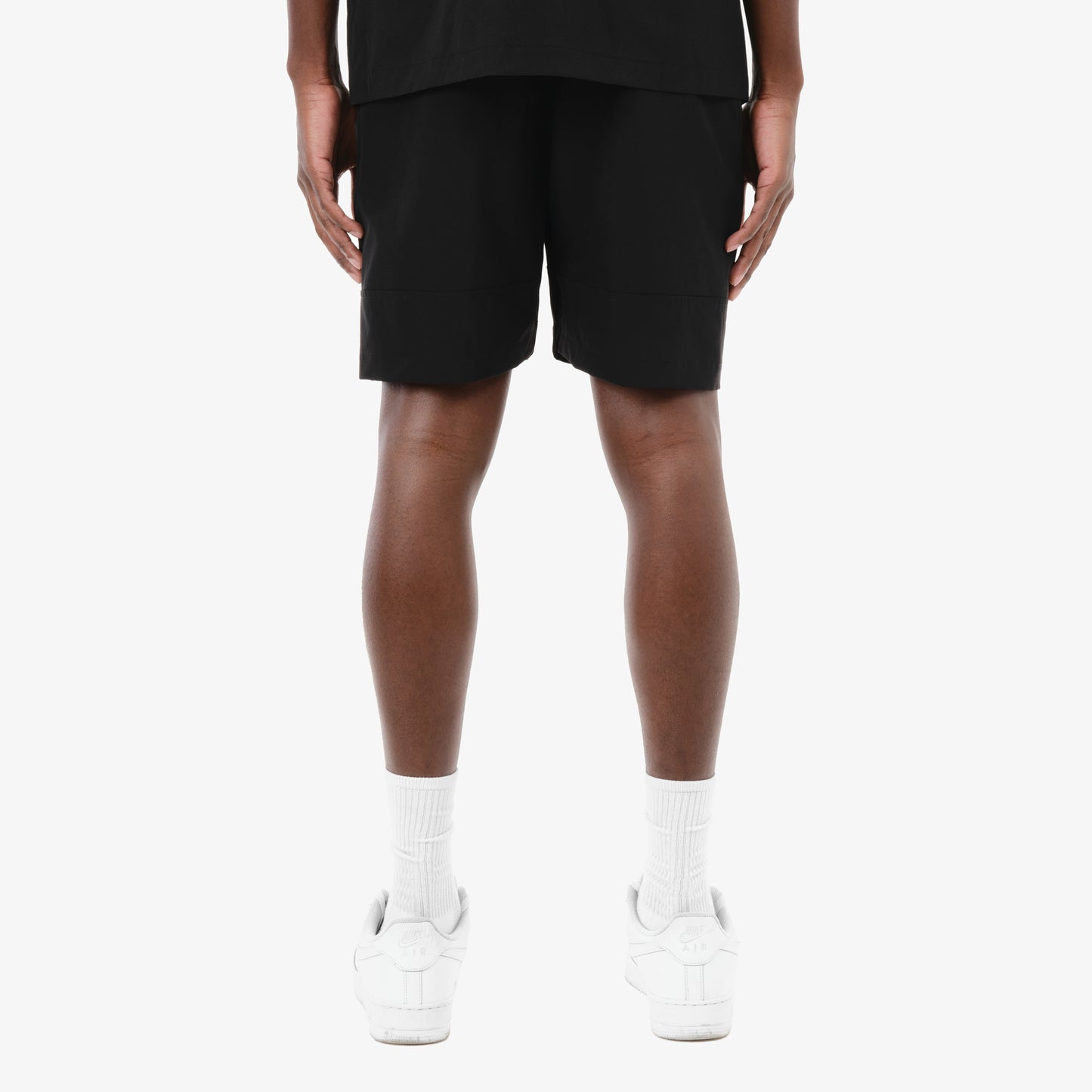 P66. BLACK NYLON SHORTS W/ UTILITY POCKET