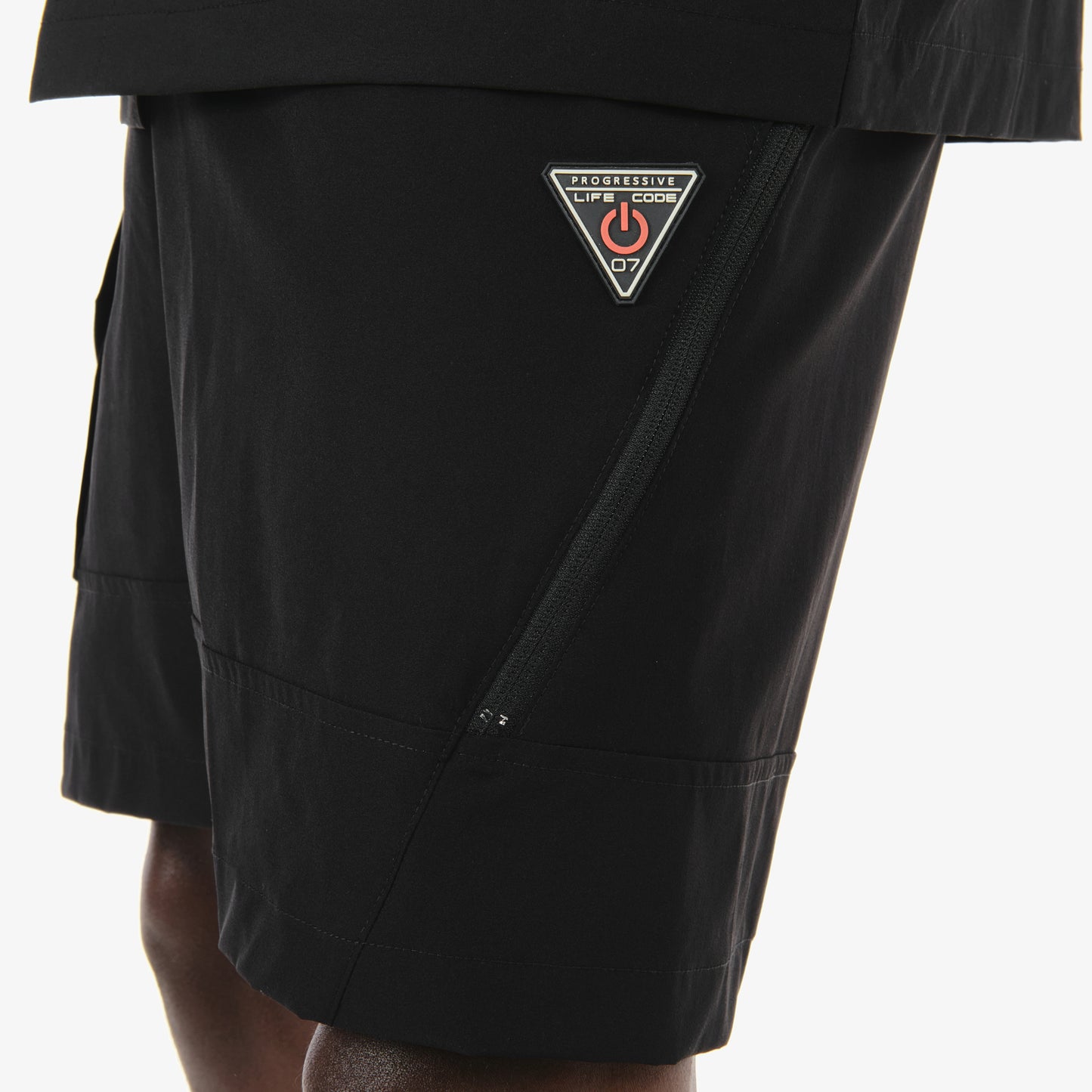 P66. BLACK NYLON SHORTS W/ UTILITY POCKET