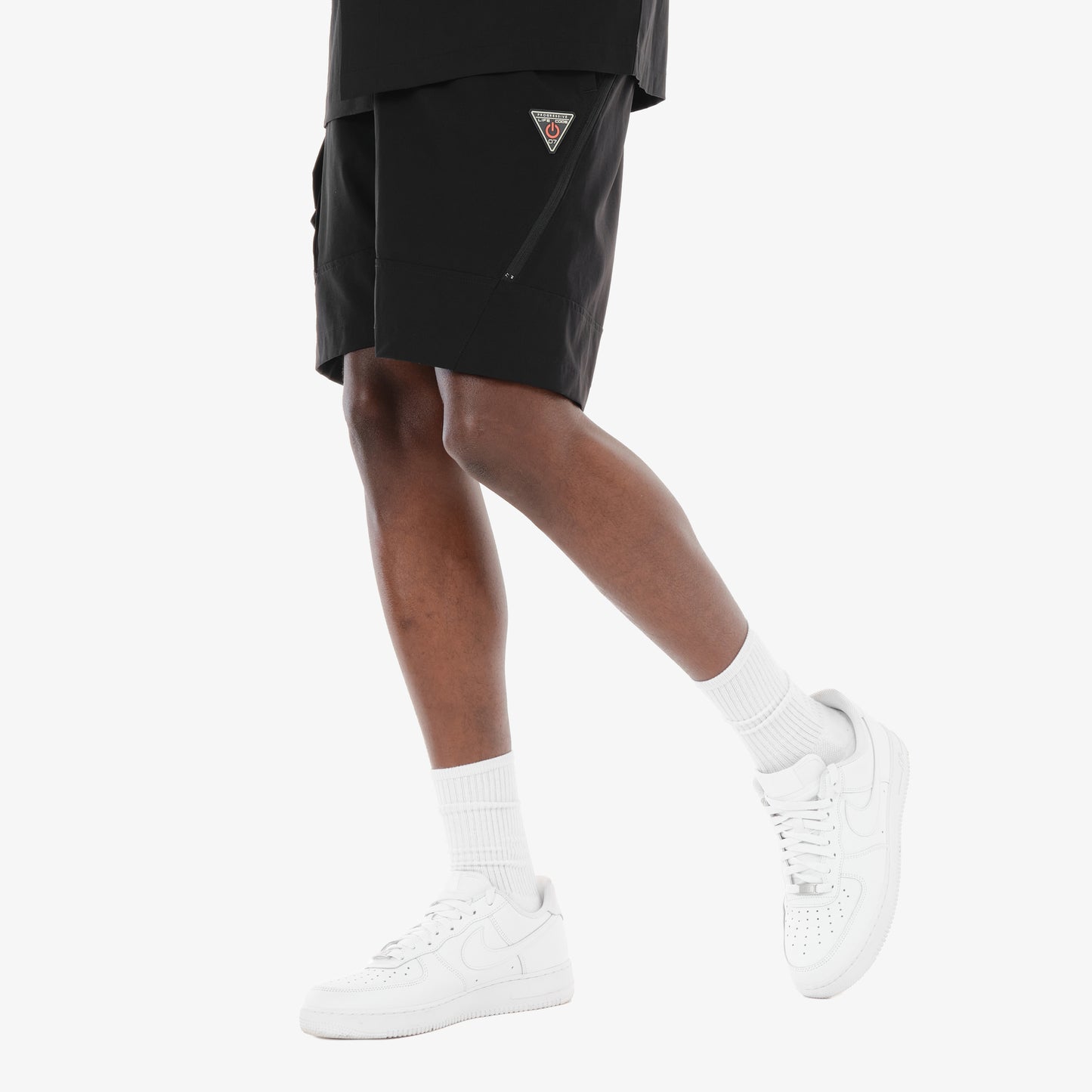 P66. BLACK NYLON SHORTS W/ UTILITY POCKET