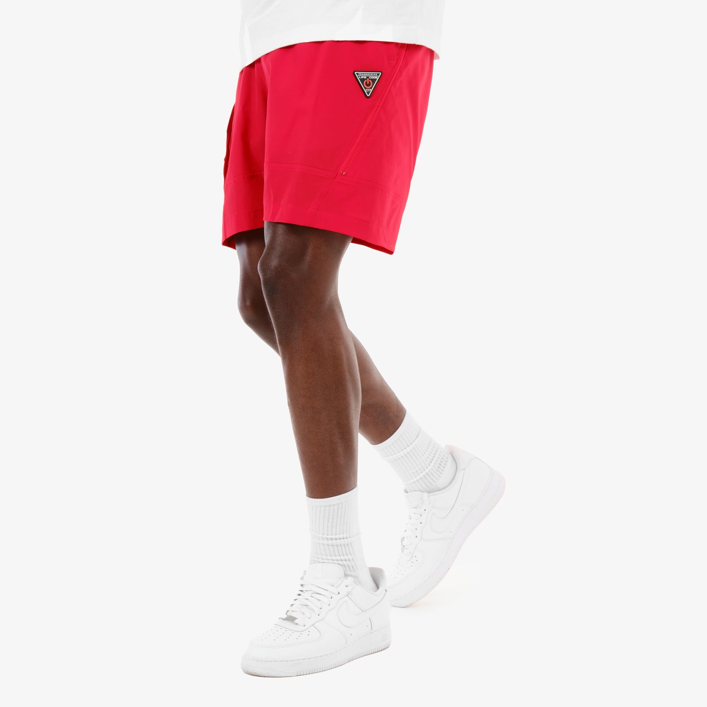 P66. RED NYLON SHORTS W/ UTILITY POCKET