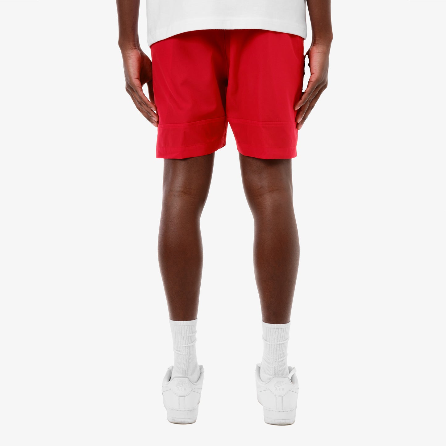 P66. RED NYLON SHORTS W/ UTILITY POCKET