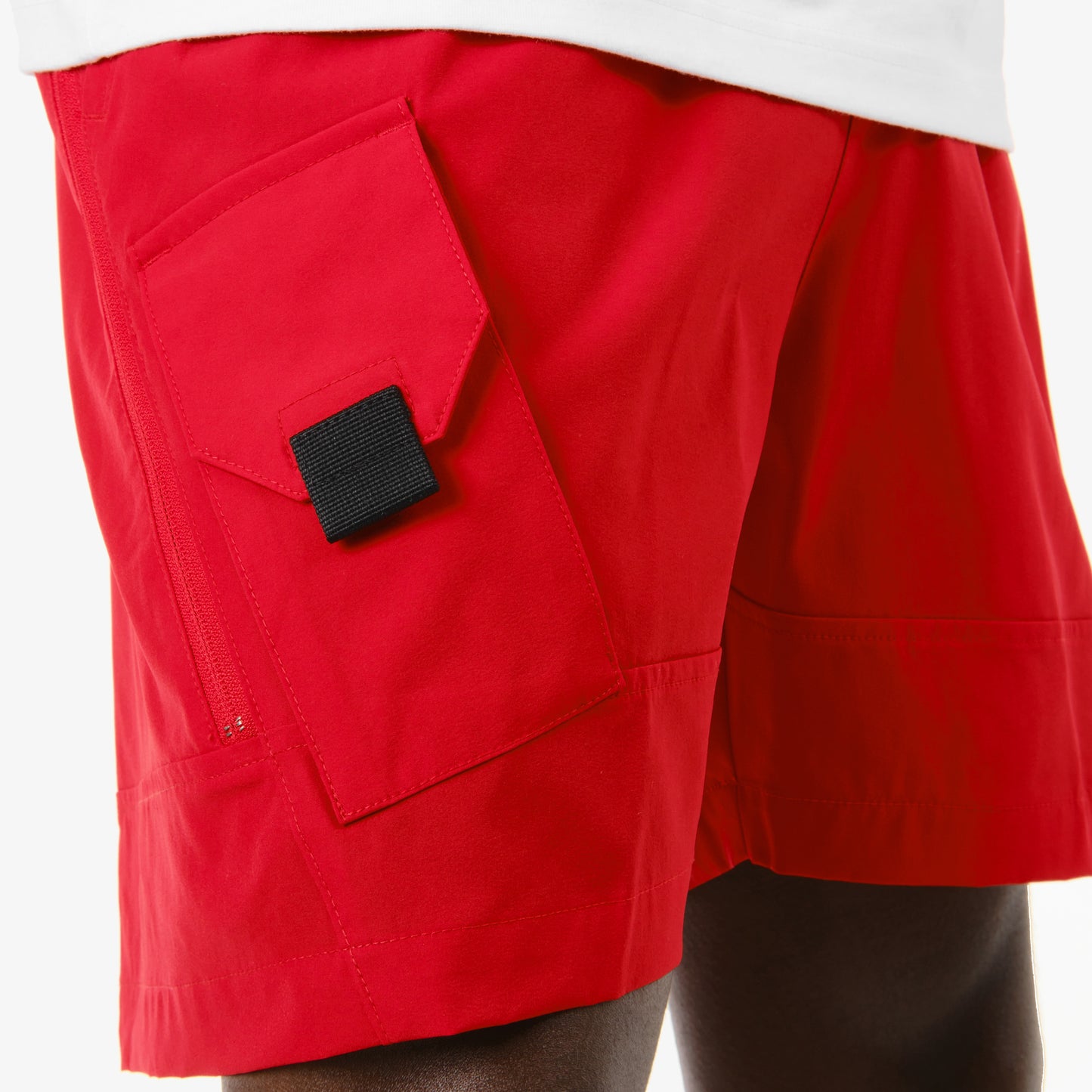 P66. RED NYLON SHORTS W/ UTILITY POCKET