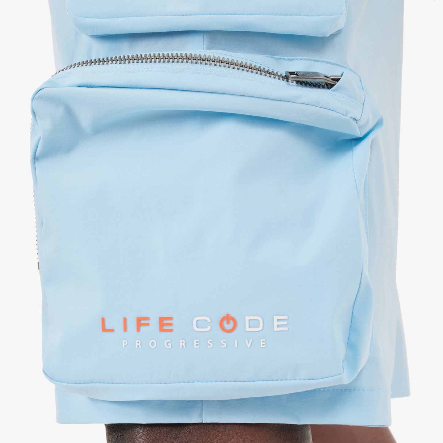 P68. LIGHT BLUE NYLON SHORTS W/ CARGO POCKETS