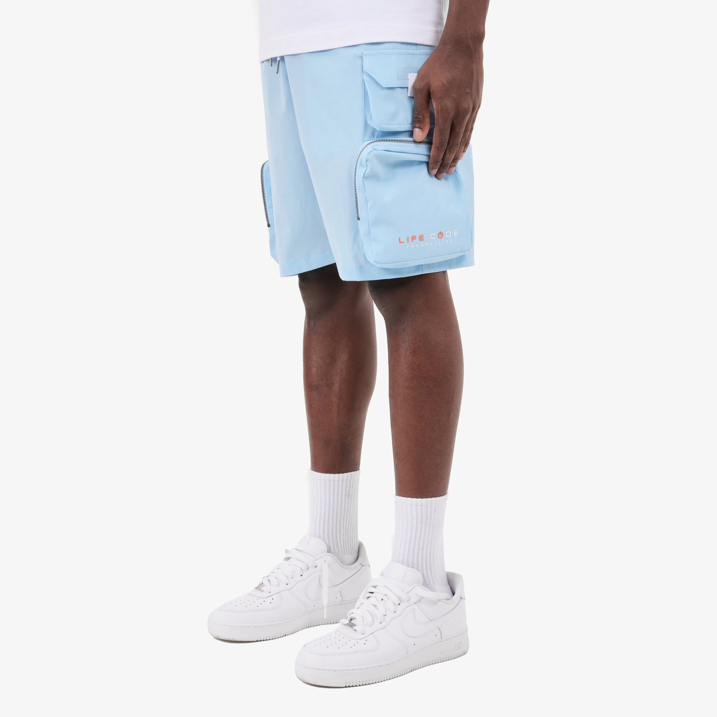 P68. LIGHT BLUE NYLON SHORTS W/ CARGO POCKETS