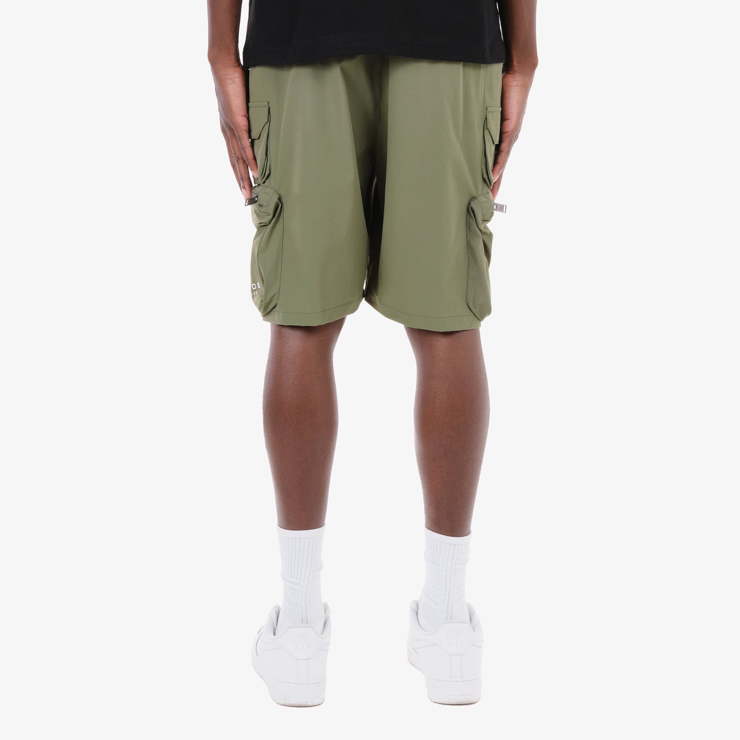P68. OLIVE NYLON SHORTS W/ CARGO POCKETS