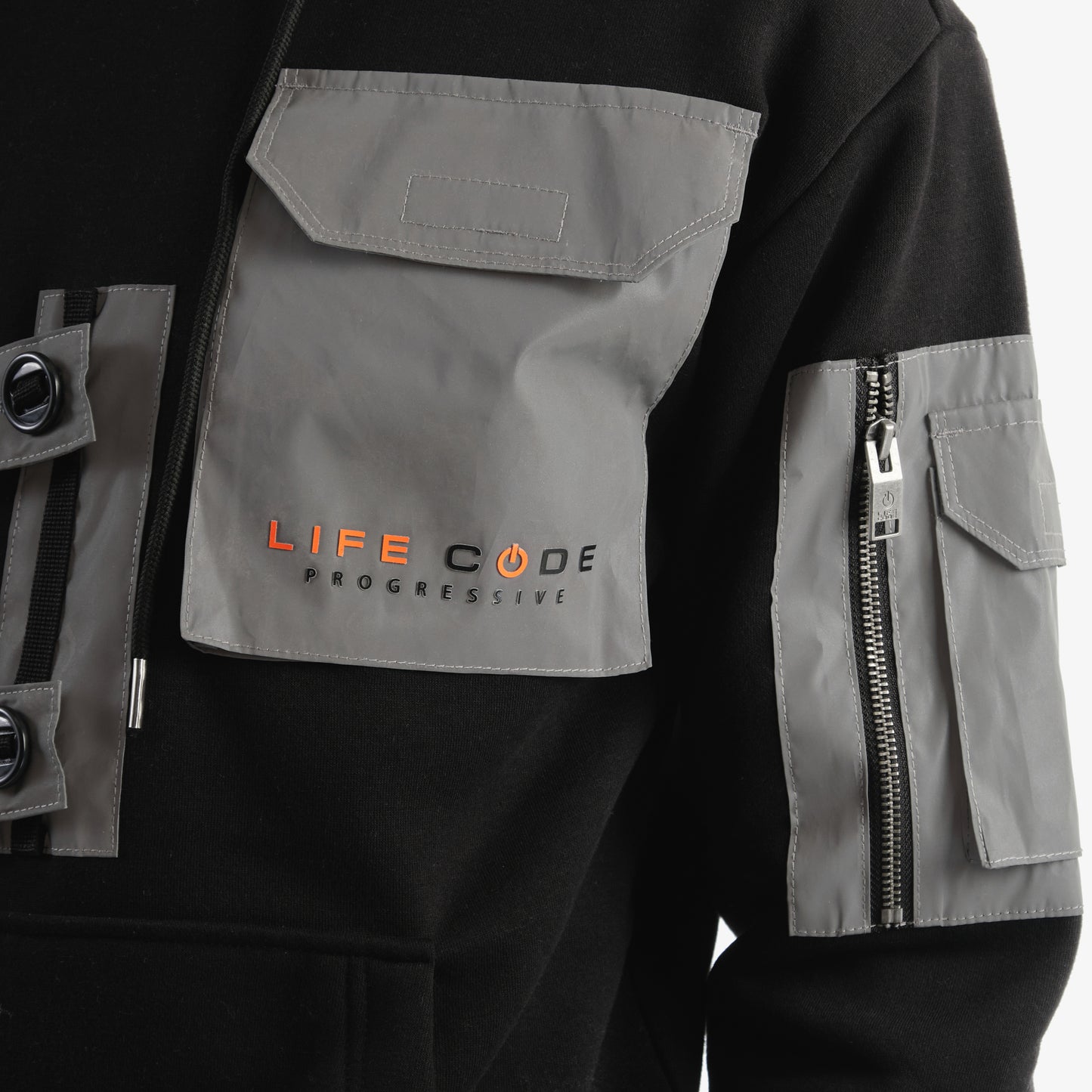J35. REFLECTIVE SILVER / BLACK UTILITY HOODIE