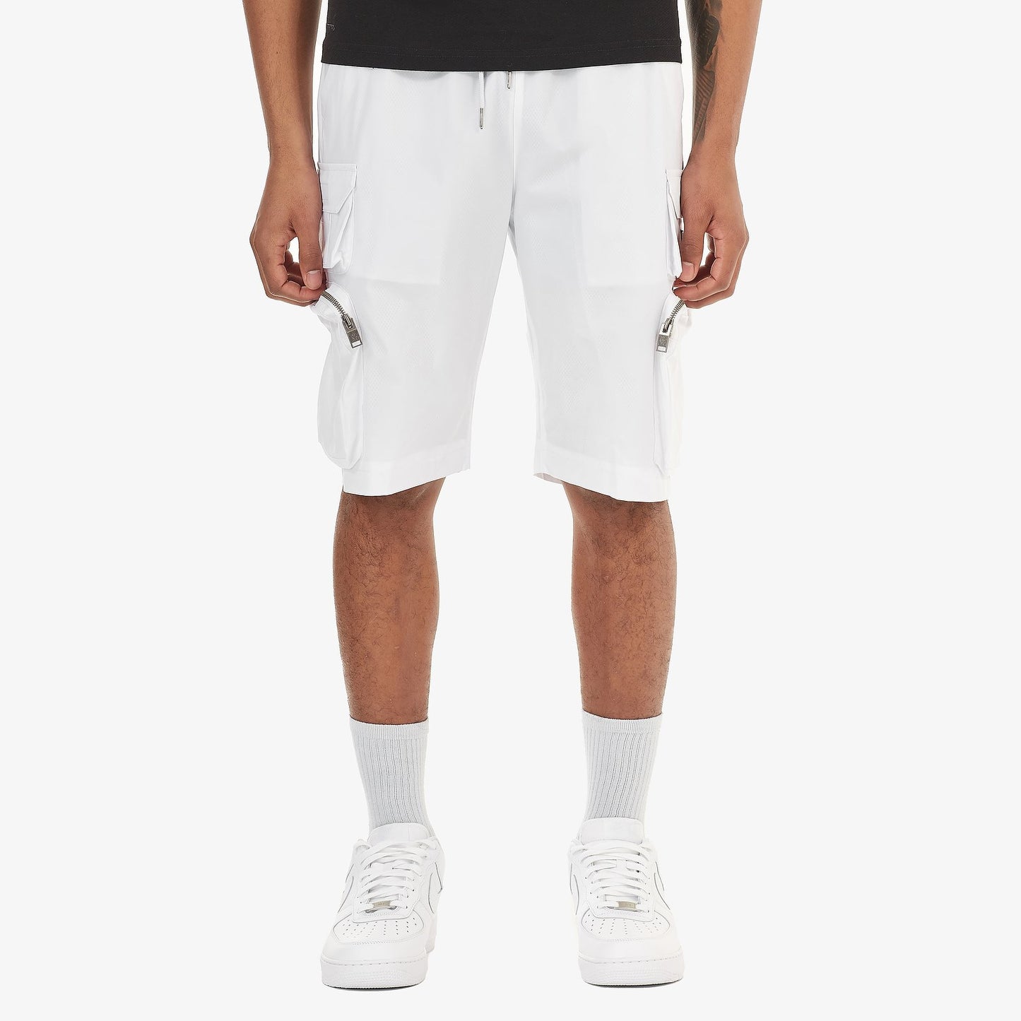 P51. WHITE NYLON SHORTS W/ CARGO POCKETS