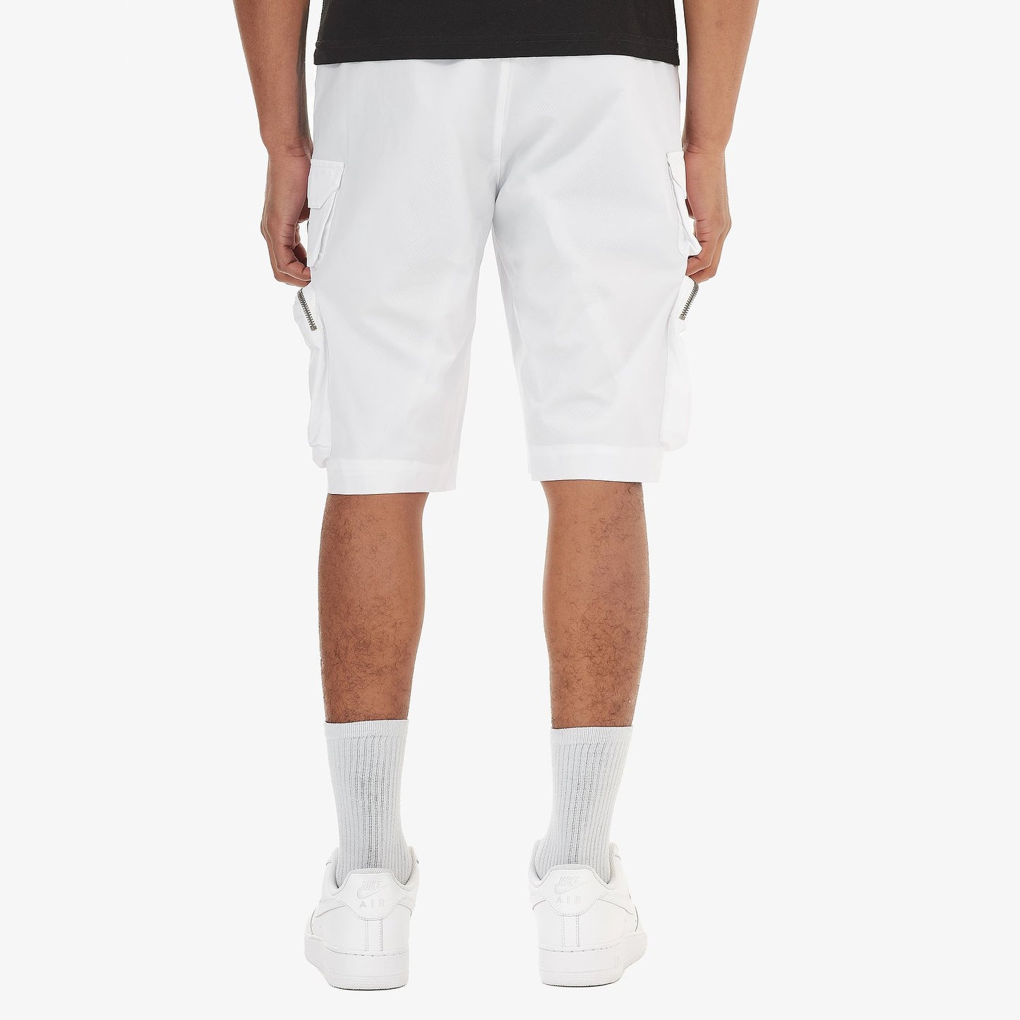 P51. WHITE NYLON SHORTS W/ CARGO POCKETS